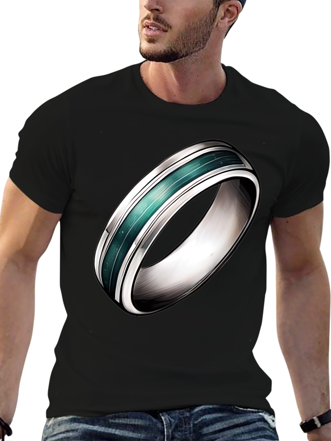 Black Statement Ring Tee - Modern Graphic Design view 6