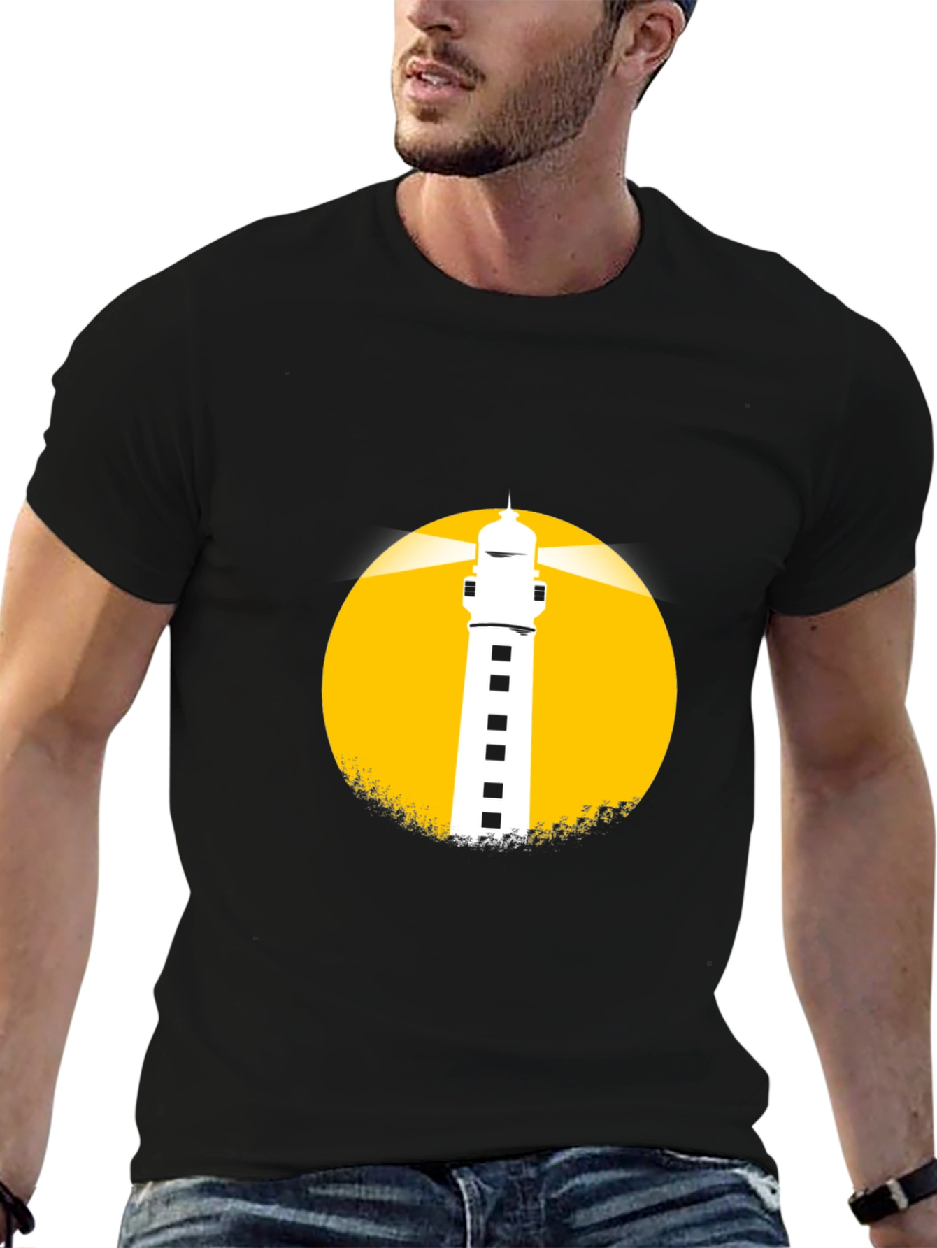Black Lighthouse Graphic Tee - Black Cotton Blend view 6