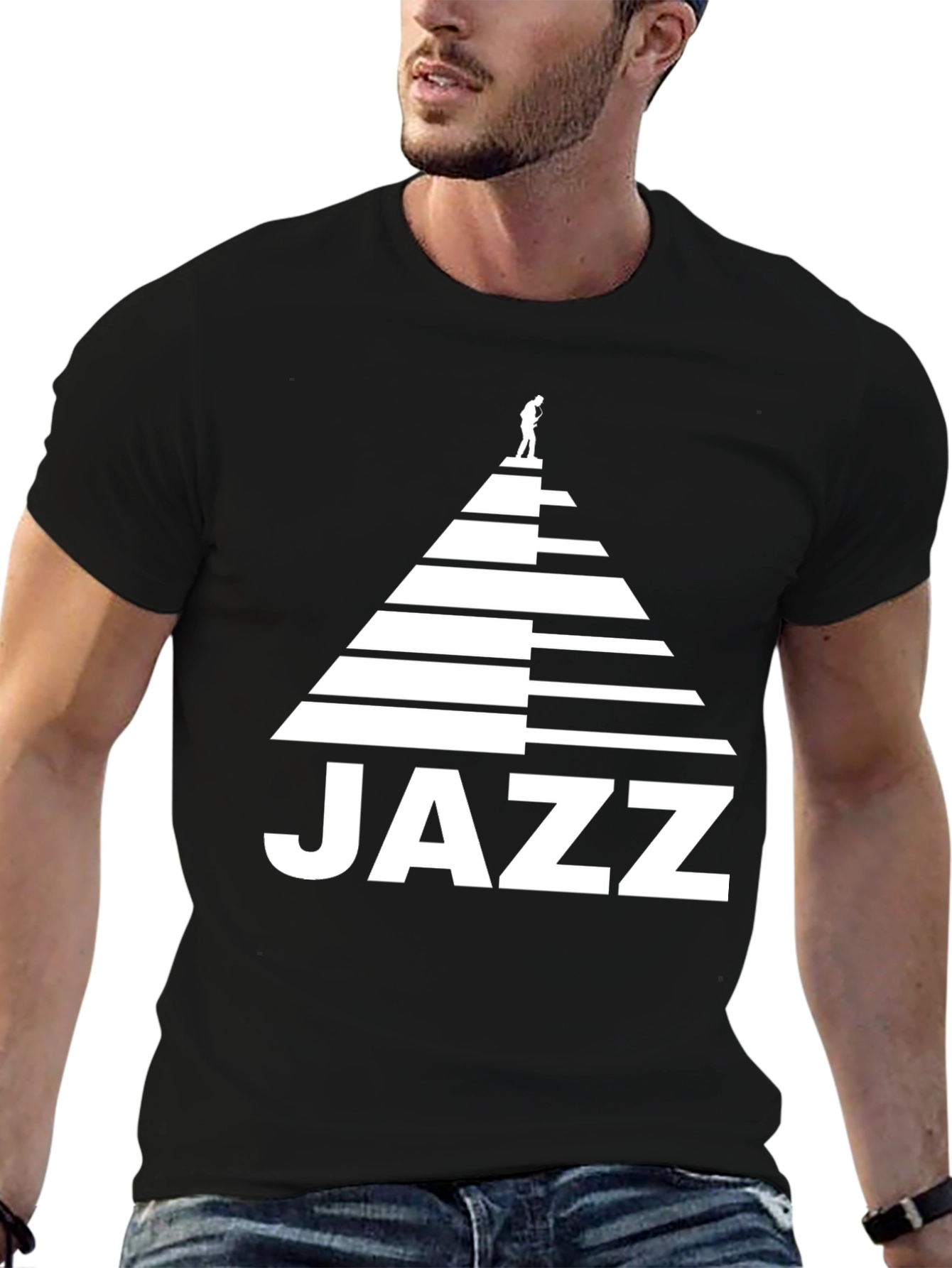 Black Jazz Piano Player T-Shirt view 6