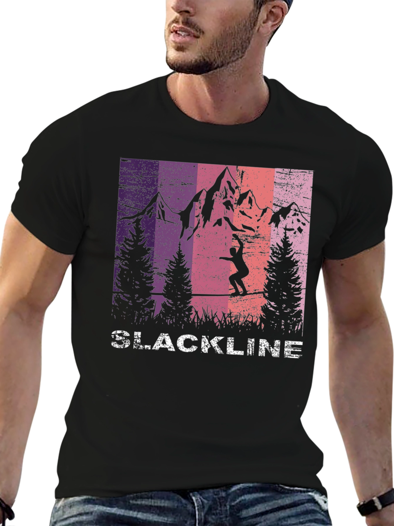 Black Slackline Mountain Graphic T-Shirt view 6
