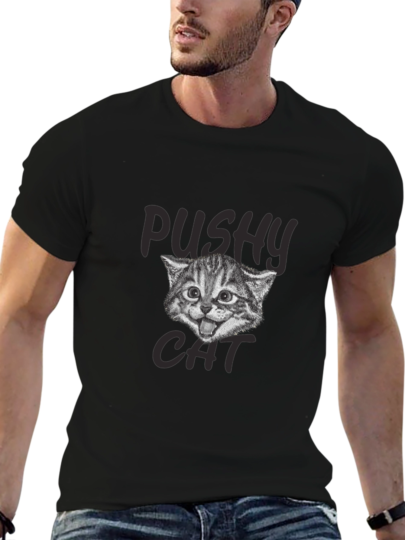 Black Pushy Cat Graphic T-Shirt view 6