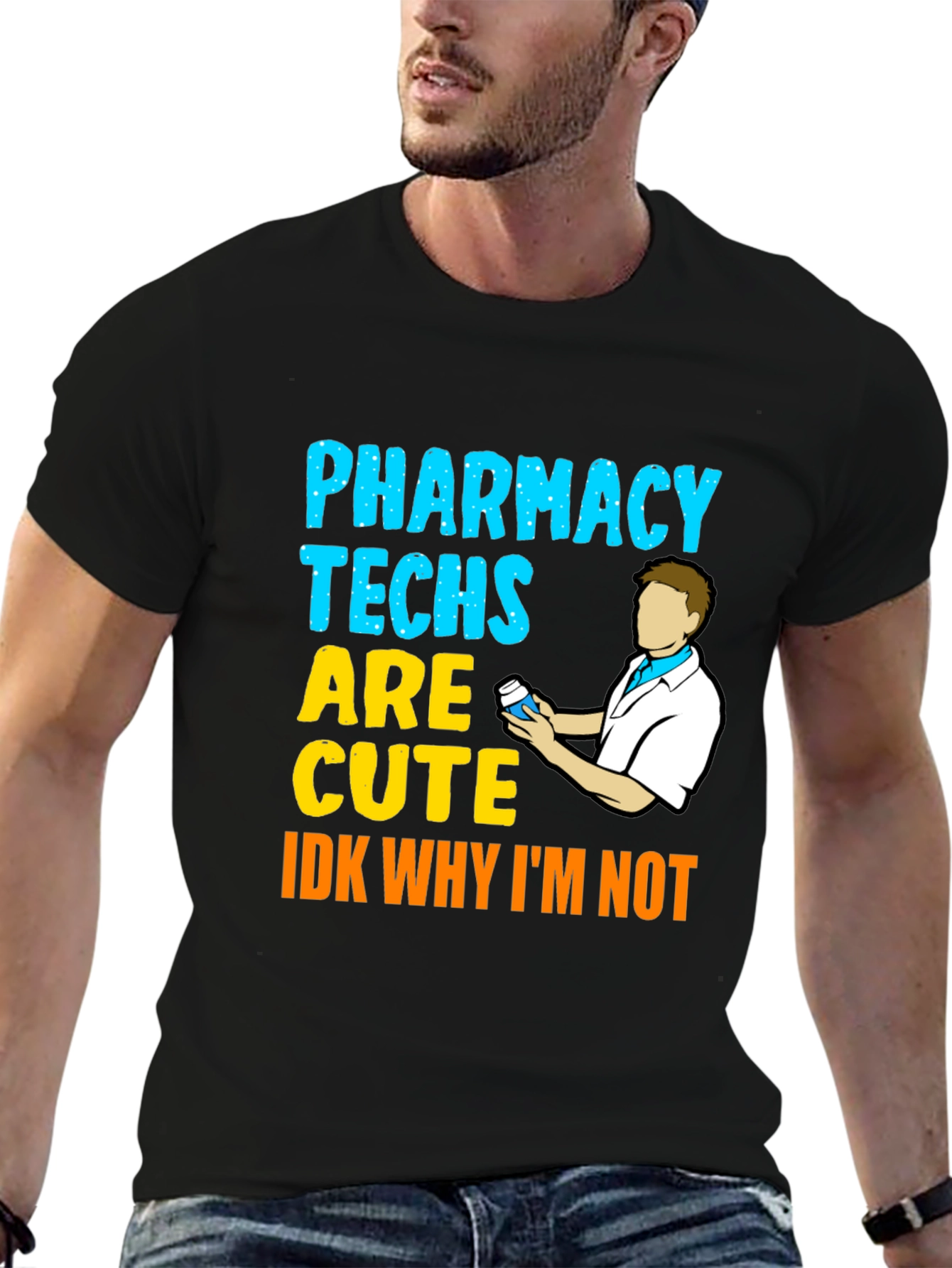 Black Pharmacy Techs Are Cute Men's Black T-Shirt view 6