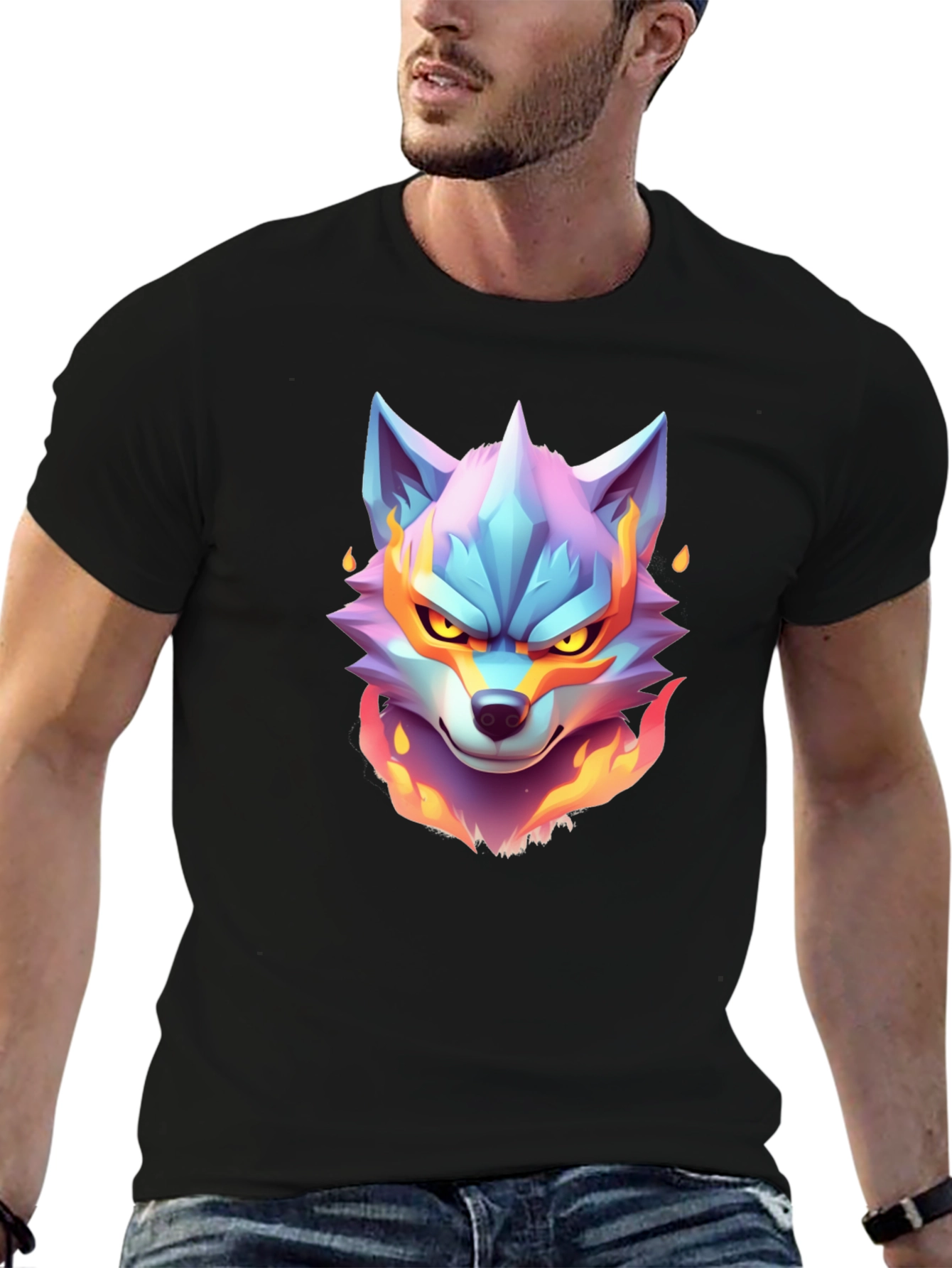 Black Fiery Wolf Graphic Tee - Cool Animal Design view 6