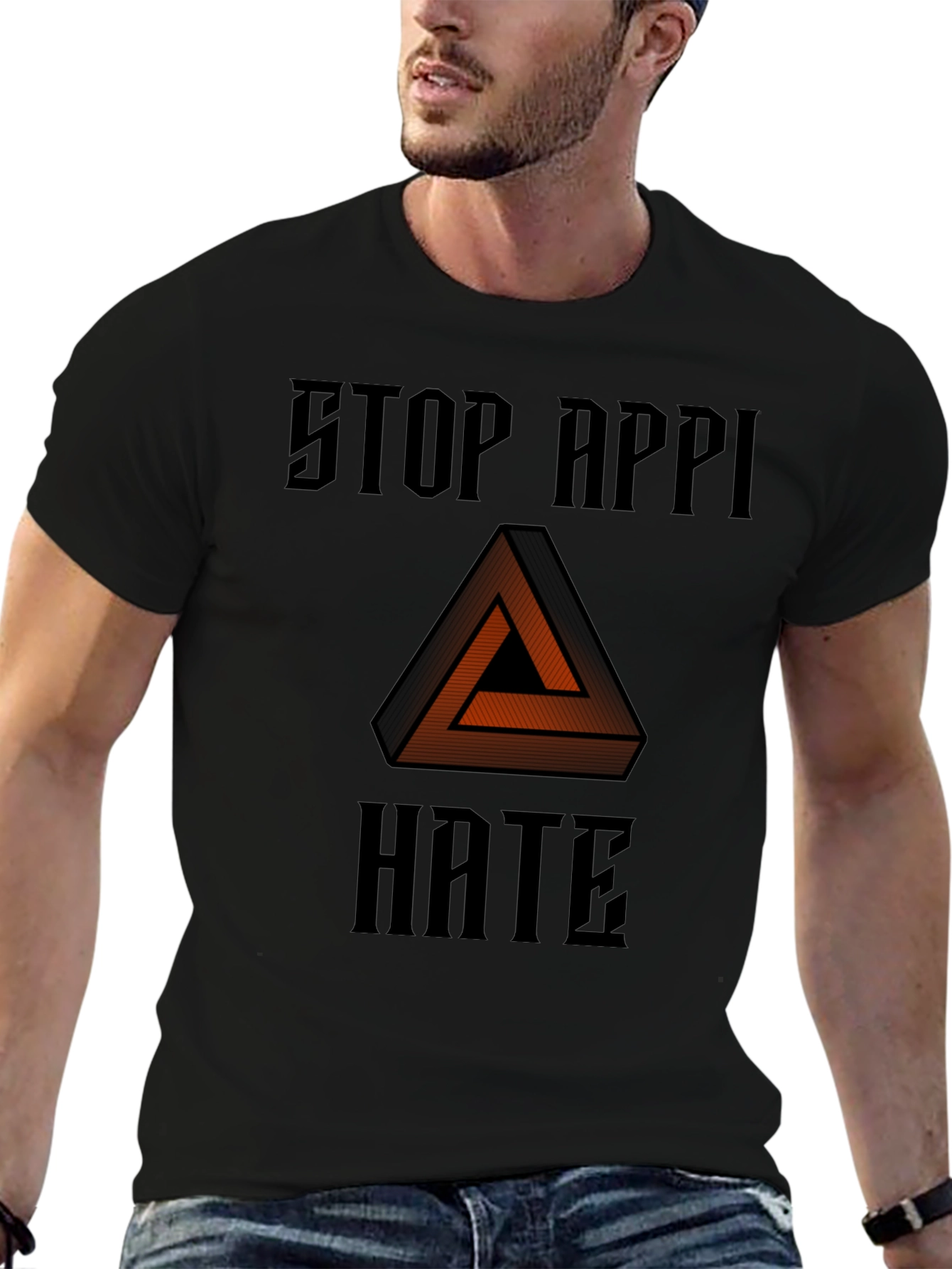 Black Stop APPI Hate Impossible Triangle Black T-Shirt view 6