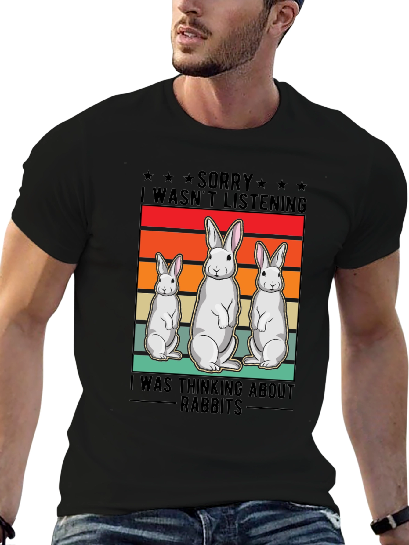 Black Funny Rabbit T-Shirt: "Sorry, Thinking About Rabbits" view 6