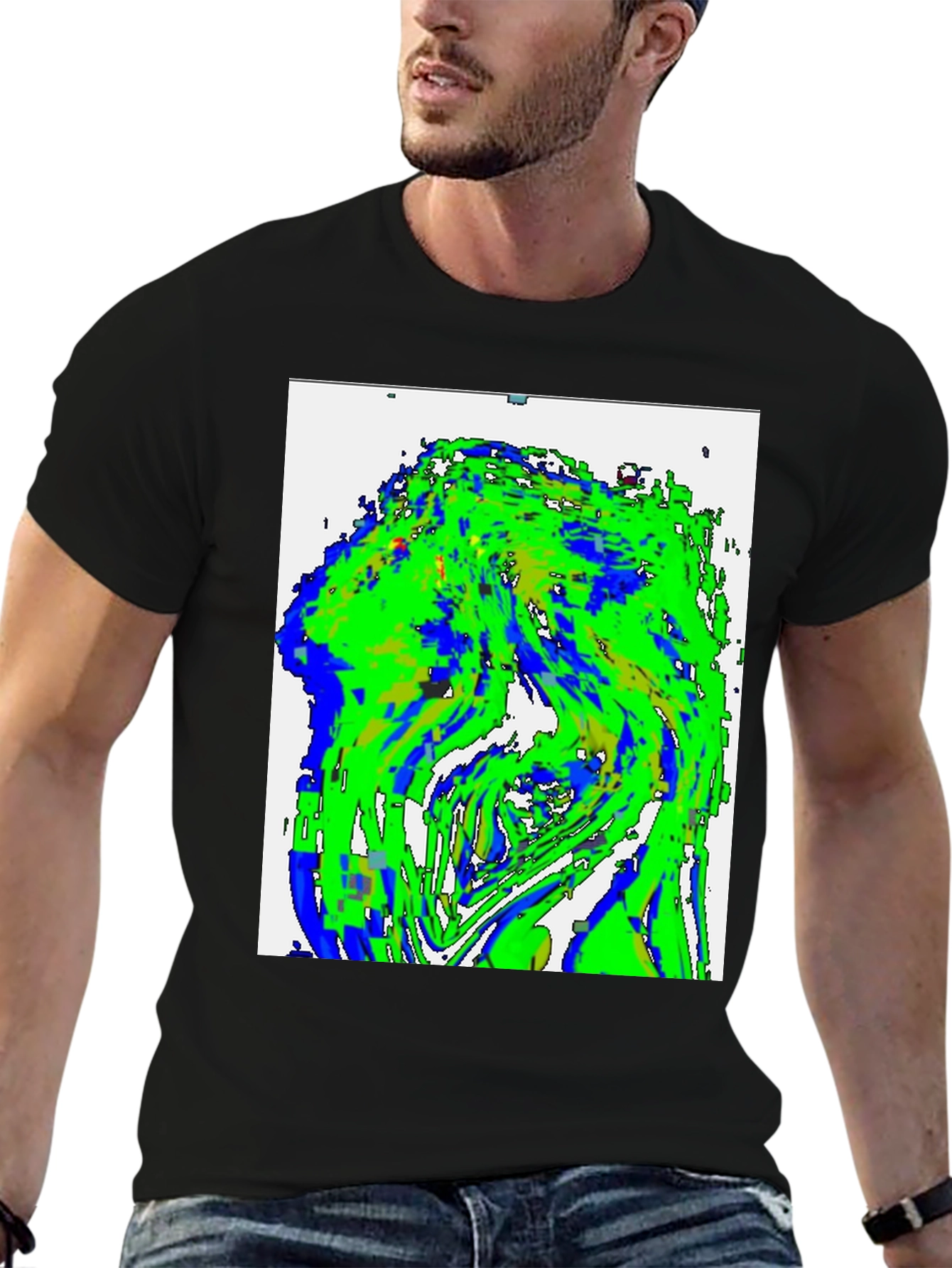 Black Abstract Green & Blue Graphic Tee view 6