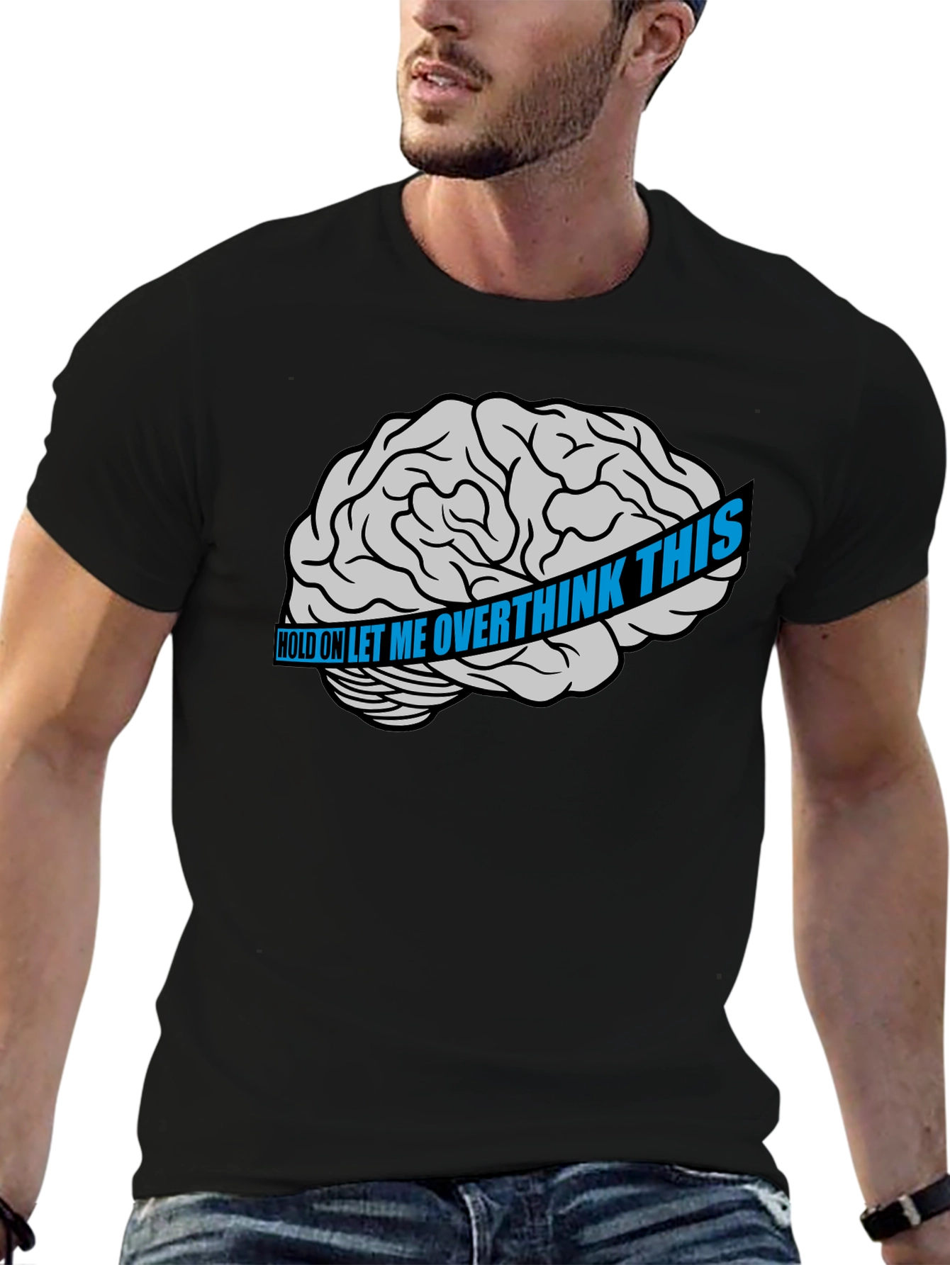 Black Overthink Brain Graphic T-Shirt - Black view 6