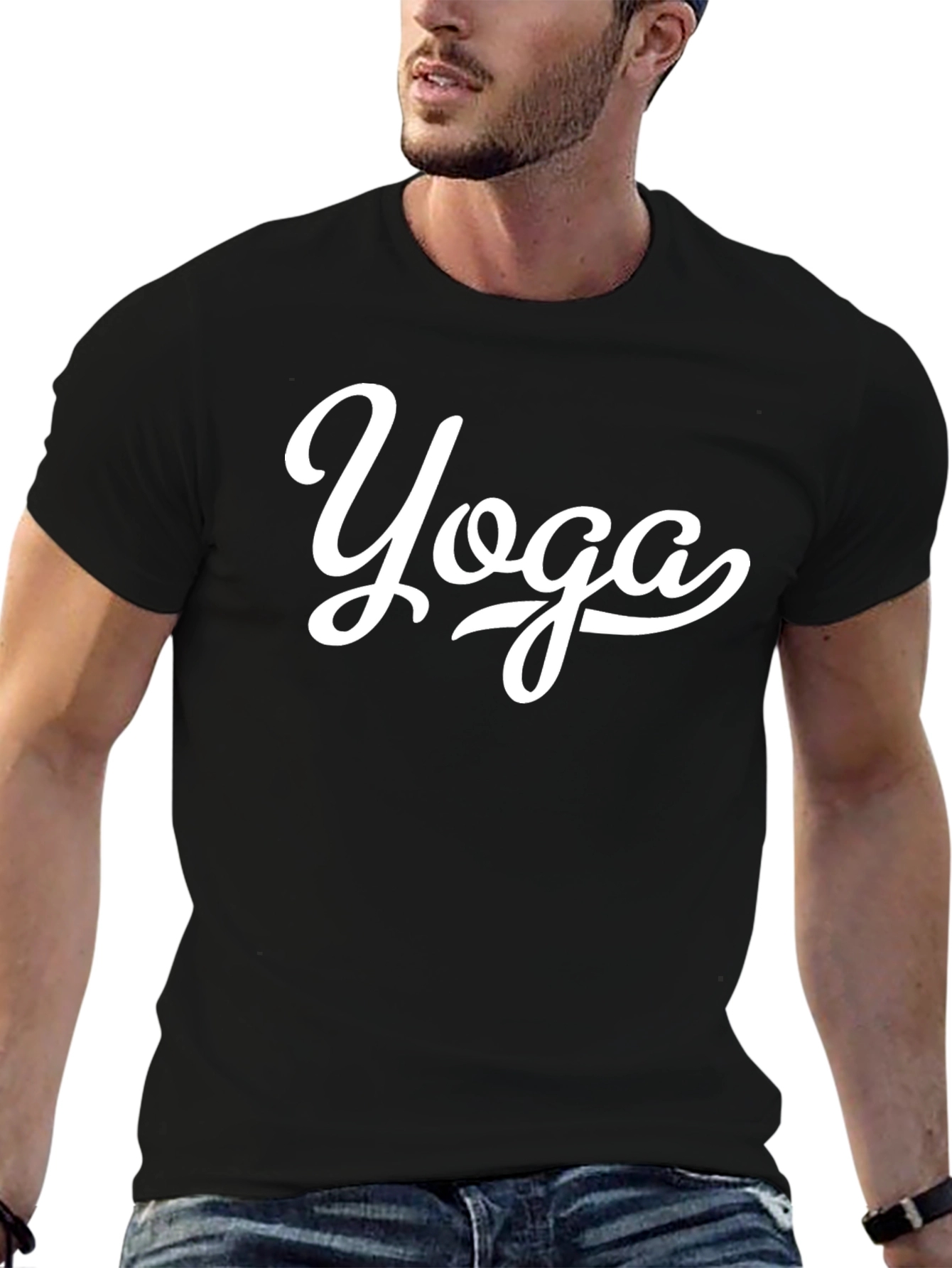 Black Yoga Graphic Tee - Black Cotton Blend Shirt view 6
