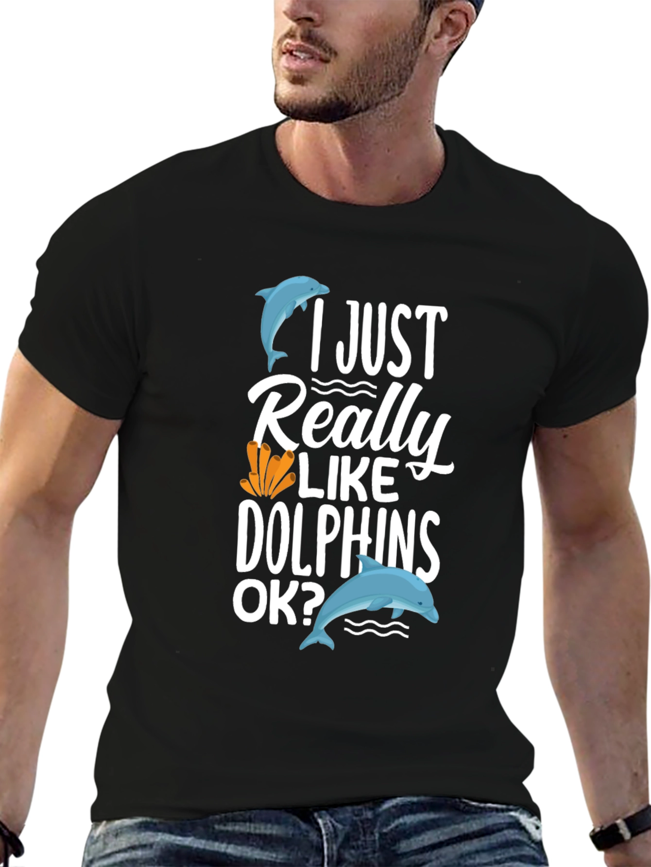 Black I Just Really Like Dolphins Graphic Tee view 6