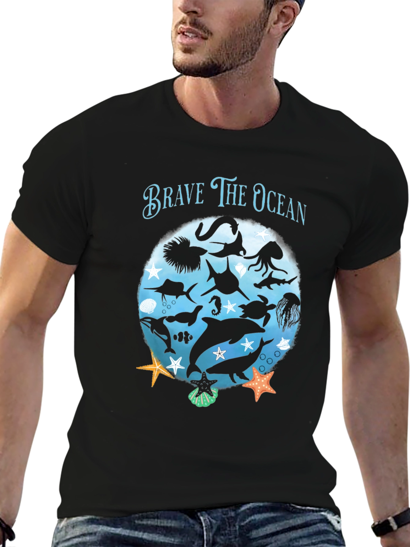 Brave the Ocean Graphic T-Shirt - Black - 6