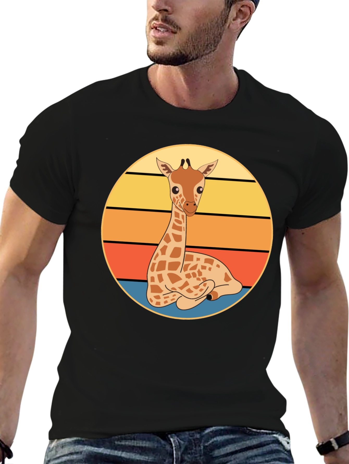 Black Giraffe Sunset Graphic Tee - Cute Cartoon Design view 6