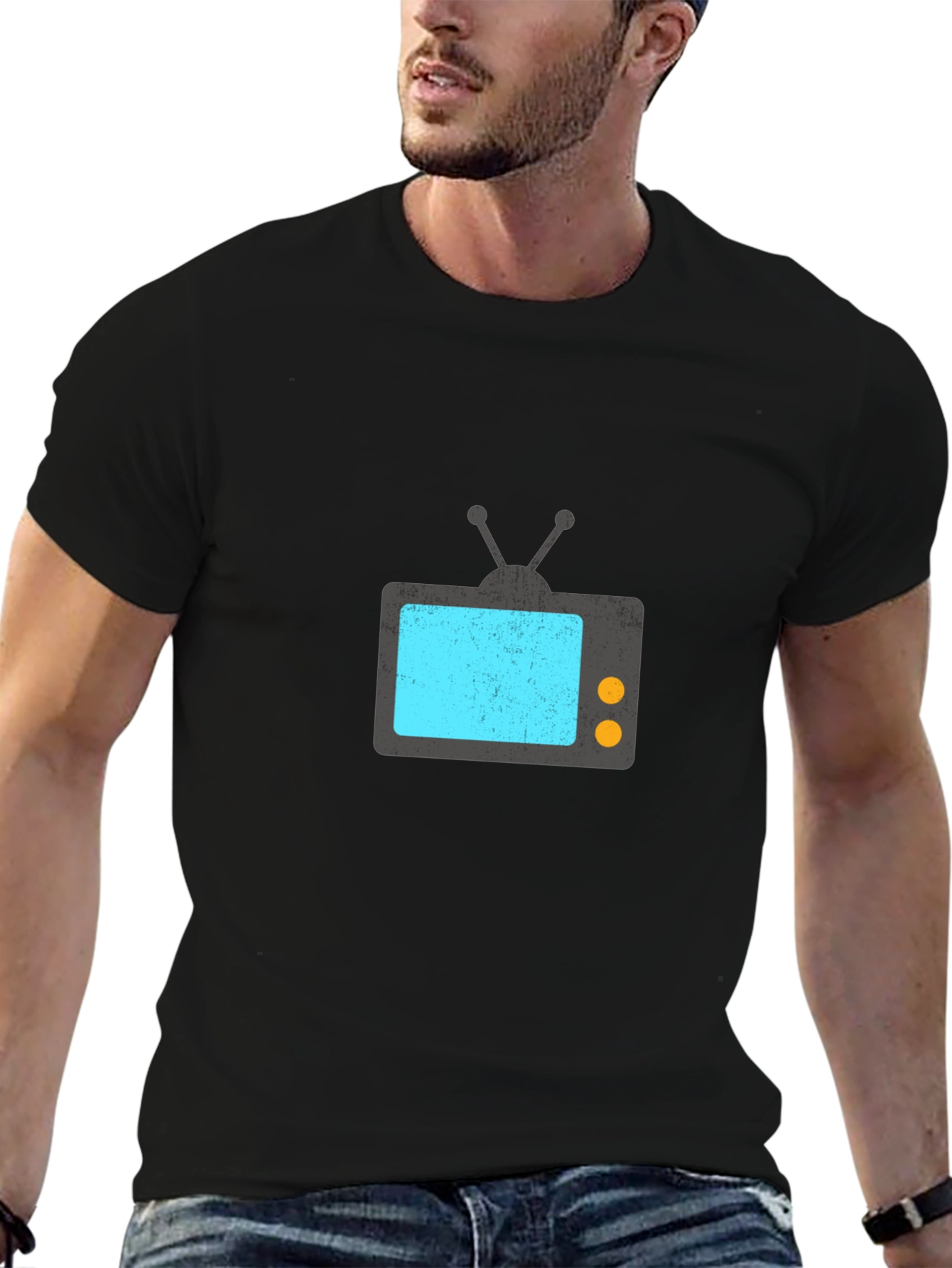 Black Retro TV Graphic Tee - Black Casual T-Shirt view 6