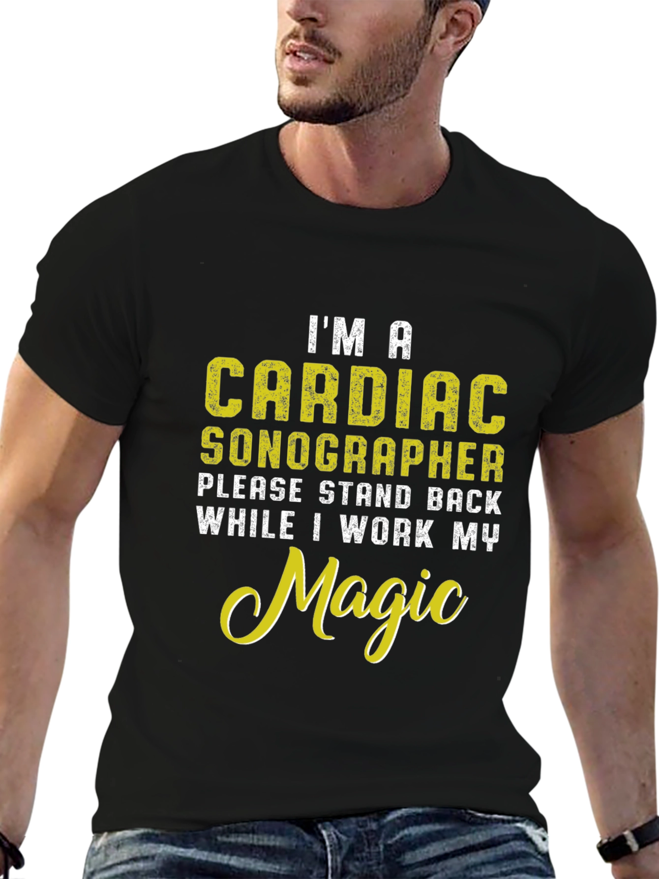 Black Cardiac Sonographer Novelty Graphic T-Shirt view 6