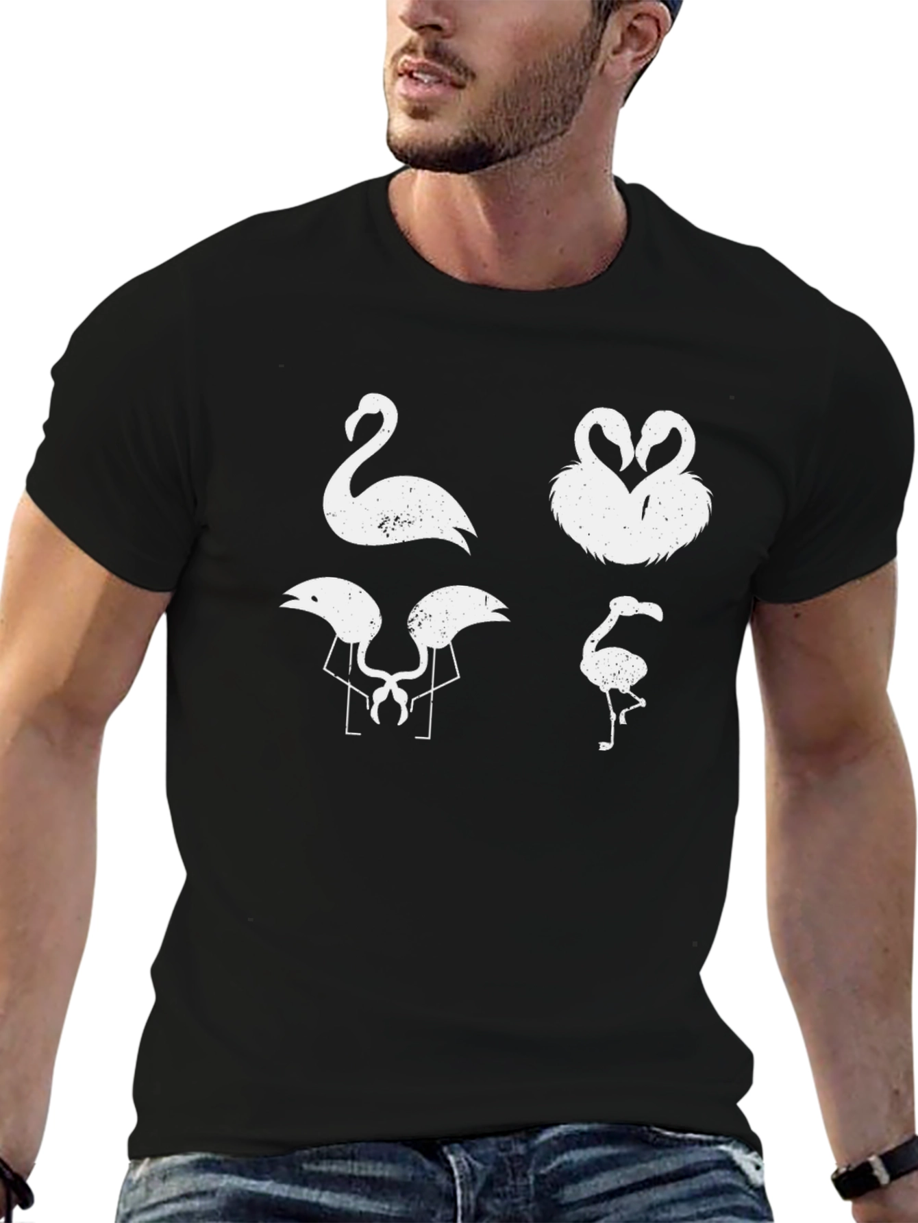 Black Flamingo Graphic Tee - Black Cotton T-Shirt view 6