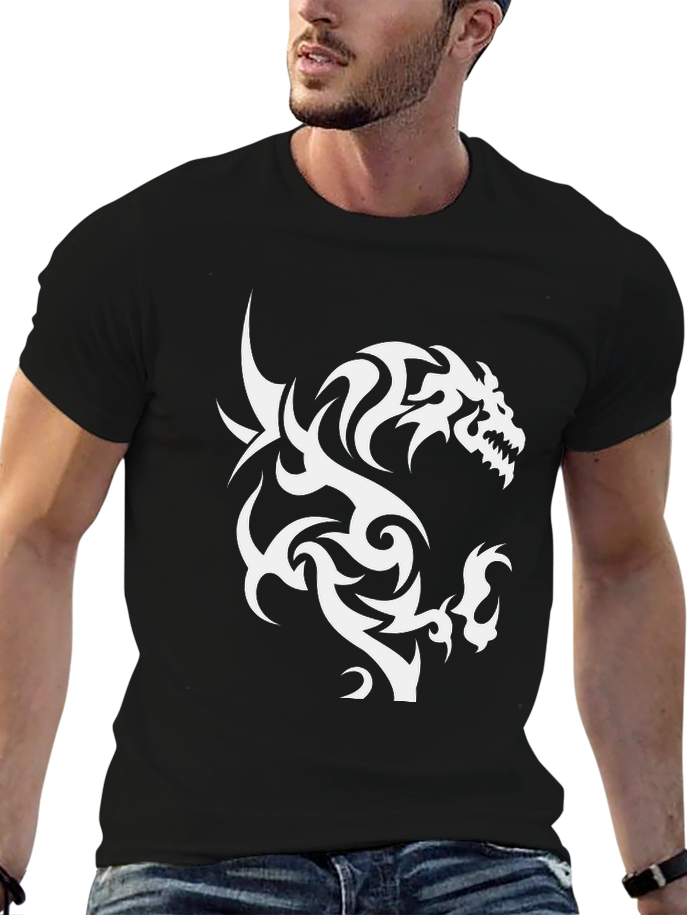 Black Tribal Dragon Graphic Print Tee view 6