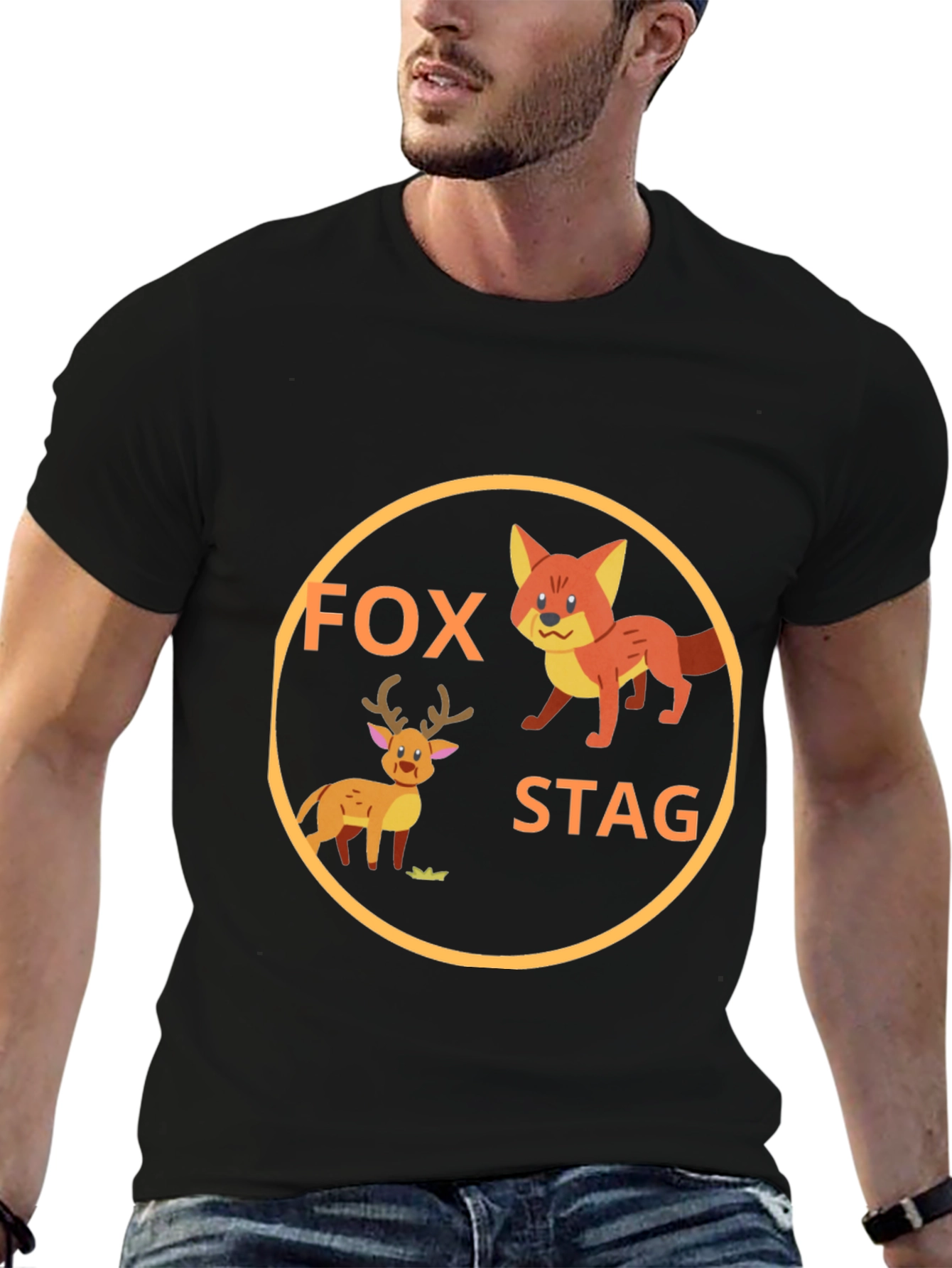 Black Fox and Stag Graphic Tee - Cute Animal Design view 6
