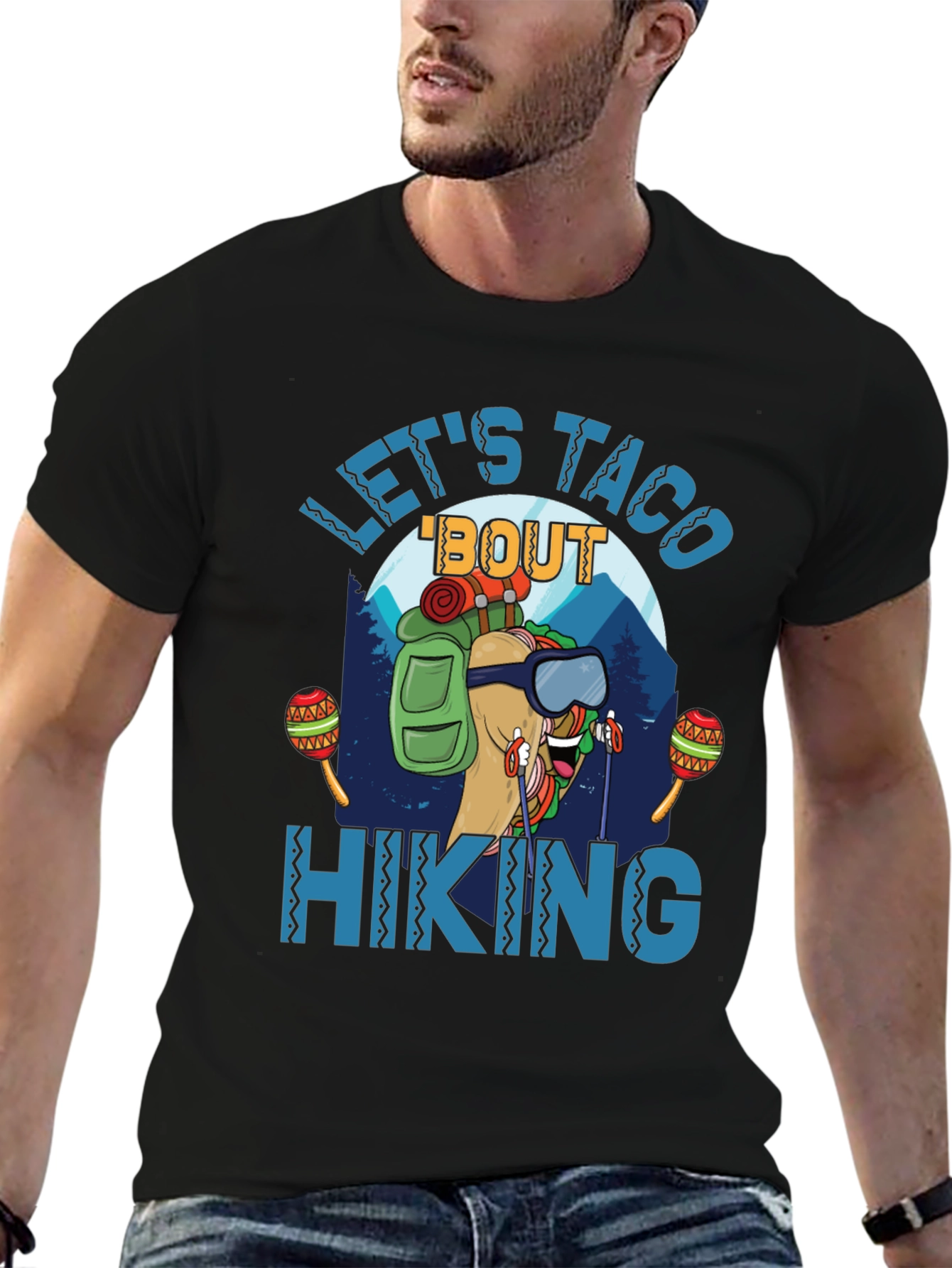 Black Let's Taco 'Bout Hiking Graphic T-Shirt view 6