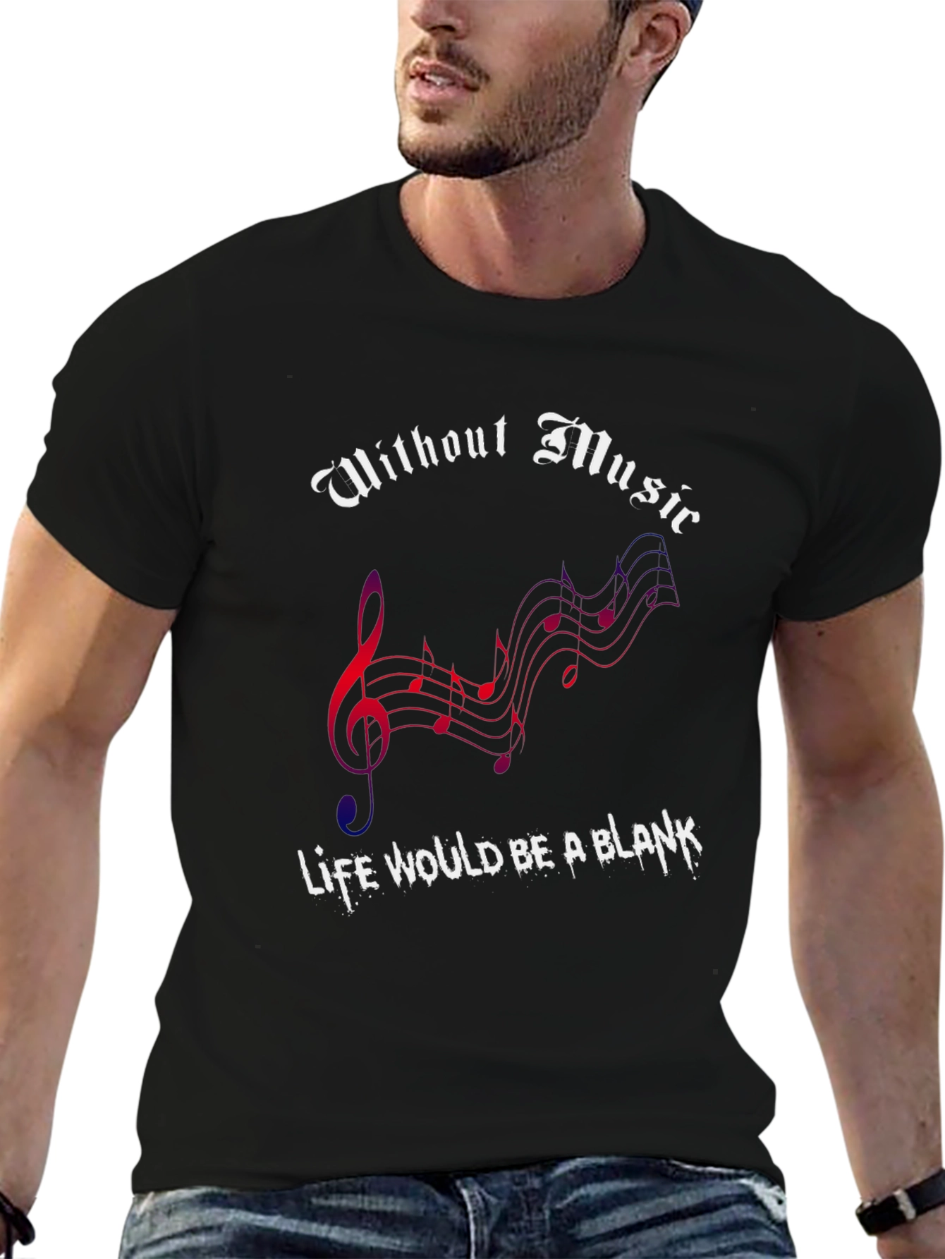 Black Music Lover's Black Graphic T-Shirt view 6