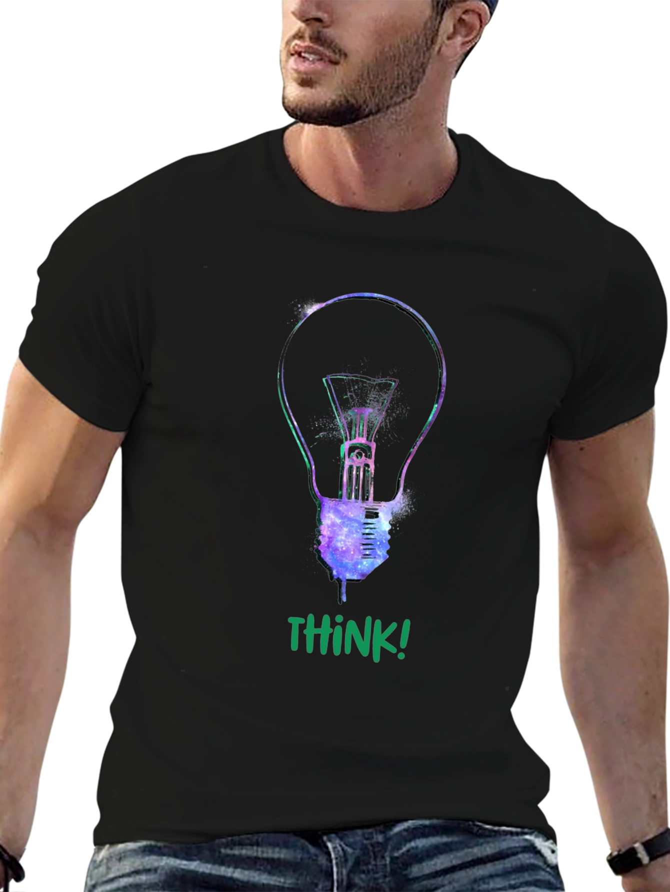 Black Think! Galaxy Light Bulb Graphic Tee view 6