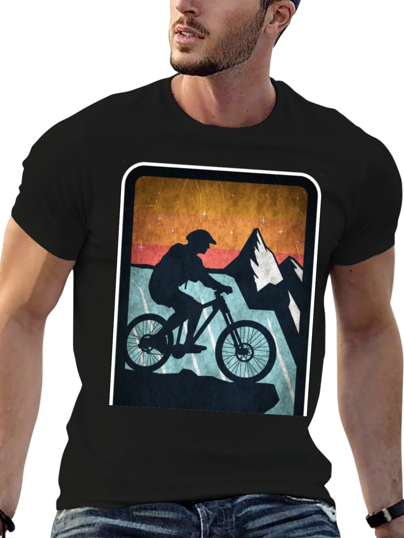 Black Mountain Biking Silhouette Graphic Tee view 6