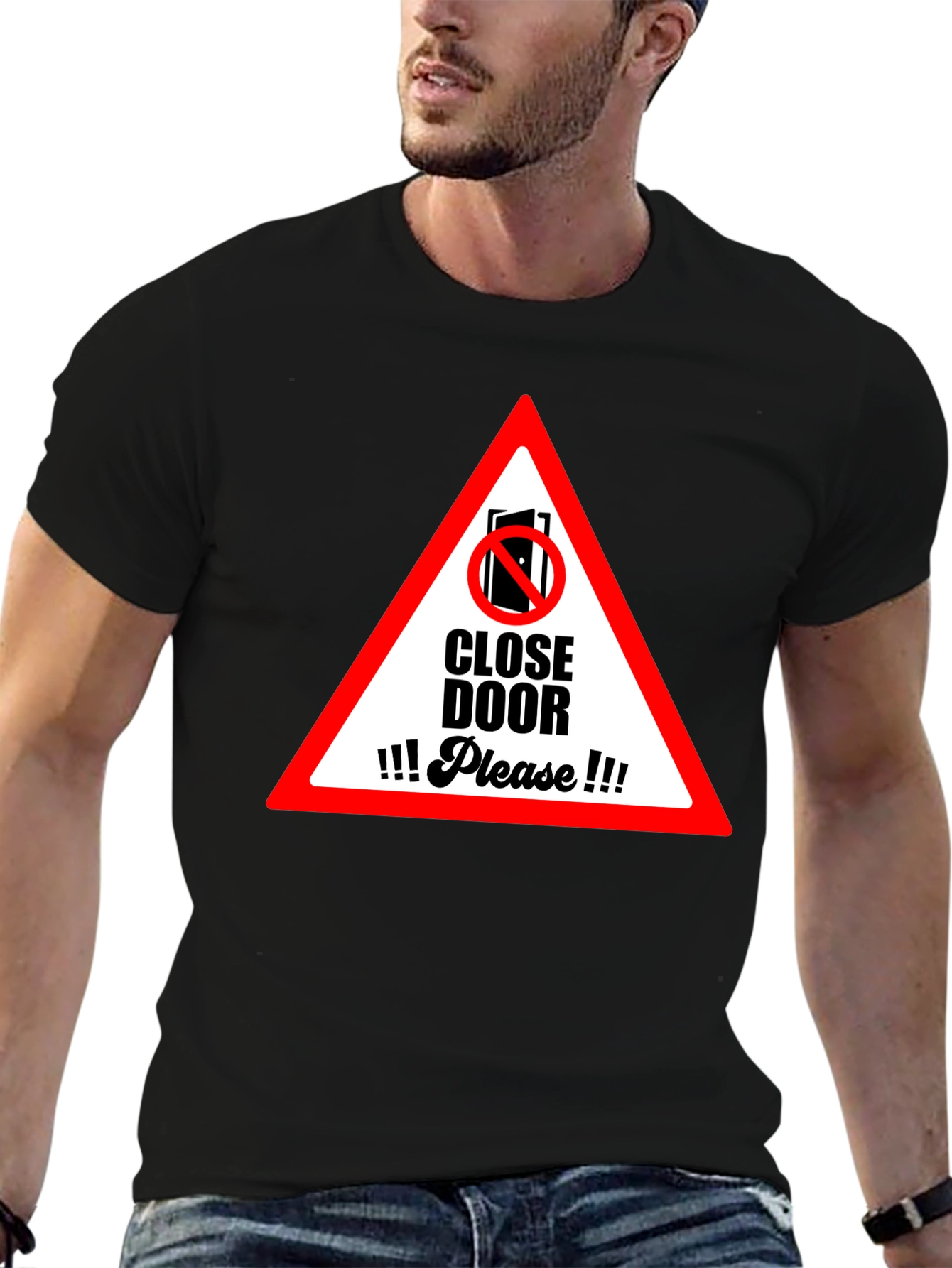 Black Close Door Please Graphic T-Shirt view 6