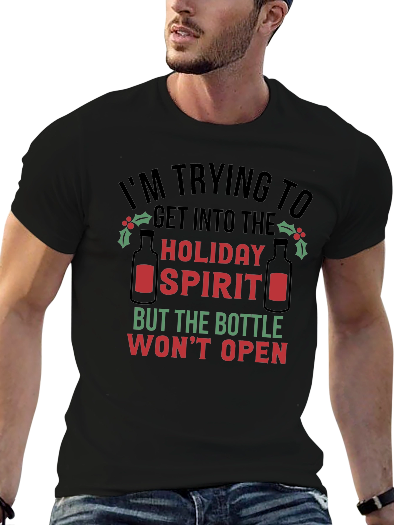Black Holiday Spirit T-Shirt - Funny Christmas Tee view 6