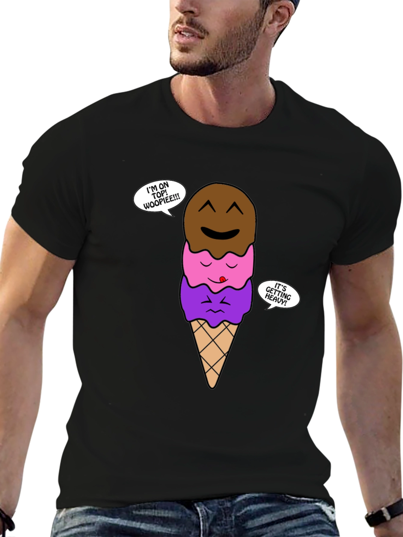 Black Cartoon Ice Cream T-Shirt view 6