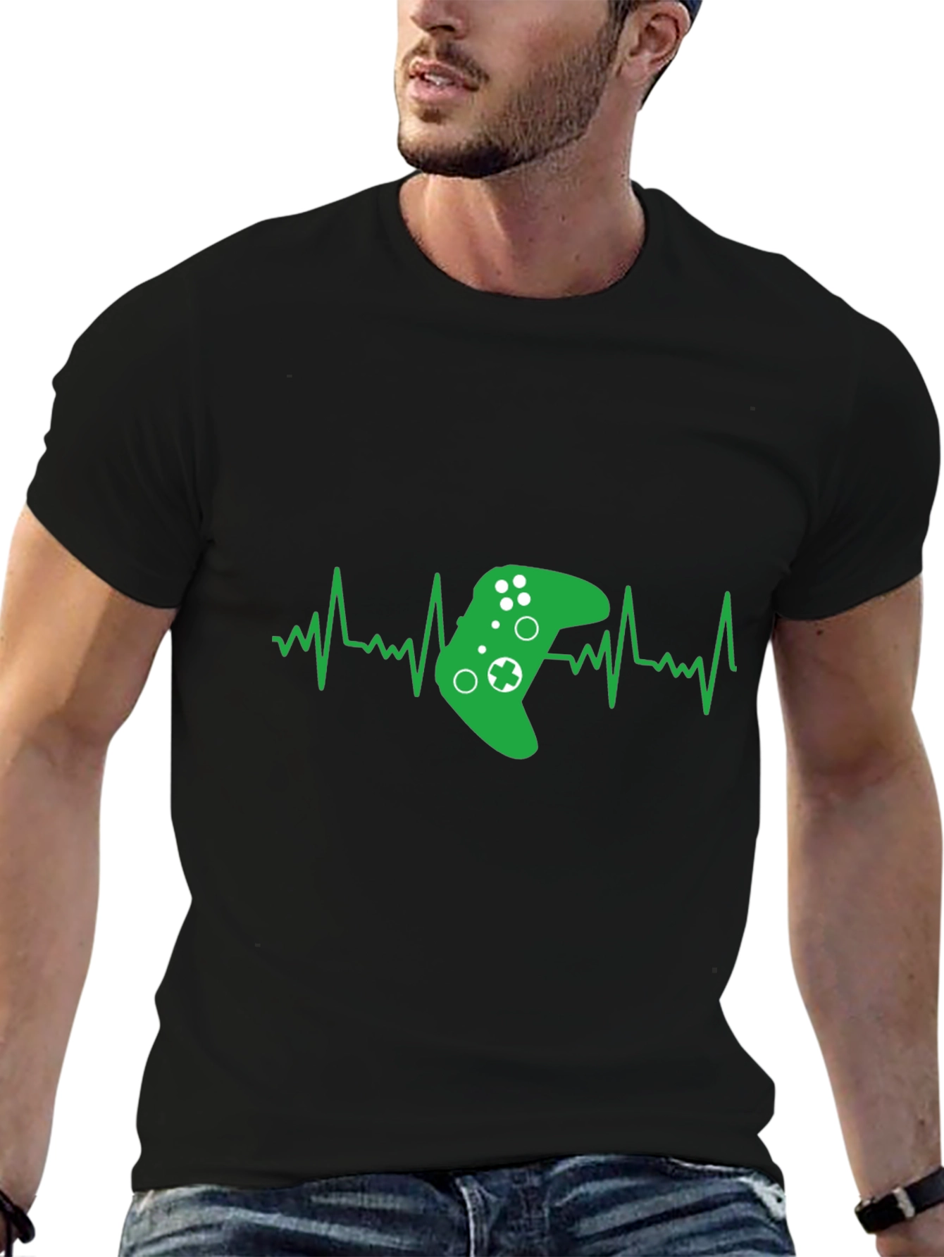 Black Gamer Heartbeat T-Shirt - Black Cotton Gaming Tee view 6