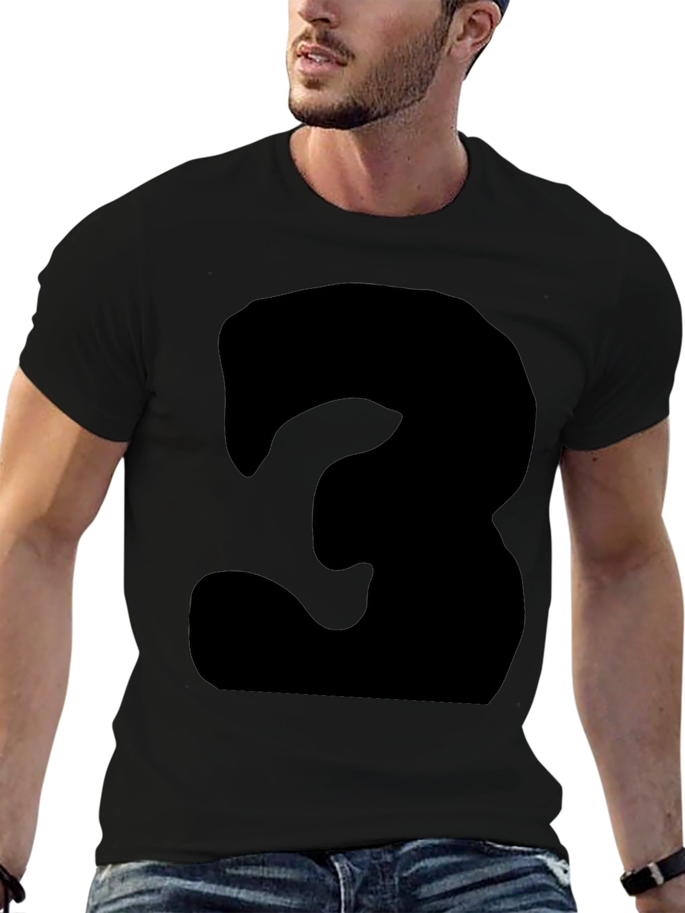 Black Men's Black T-Shirt with Bold Number '3' Design view 6