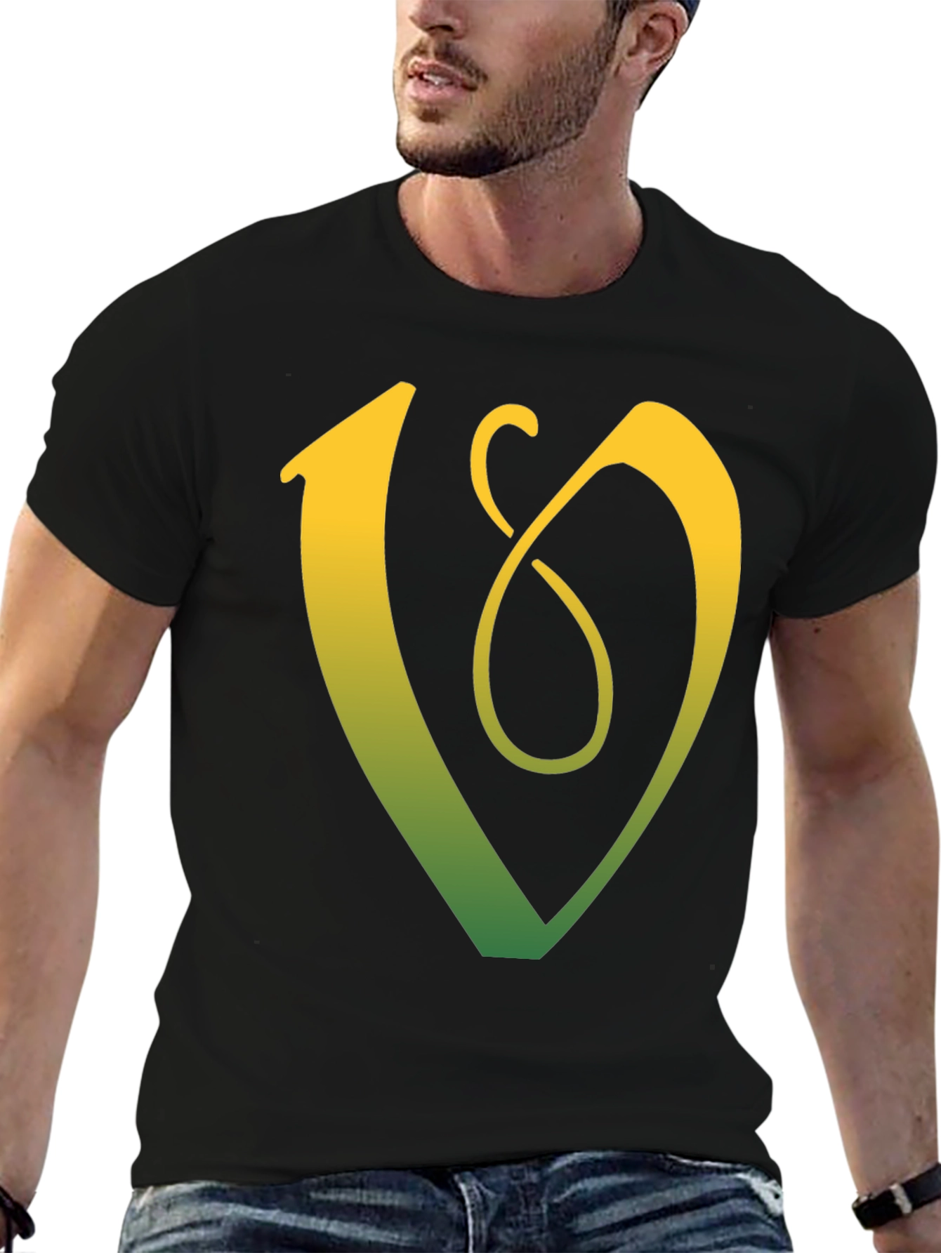 Black Unique Gradient Letter V Graphic Tee - Black view 6