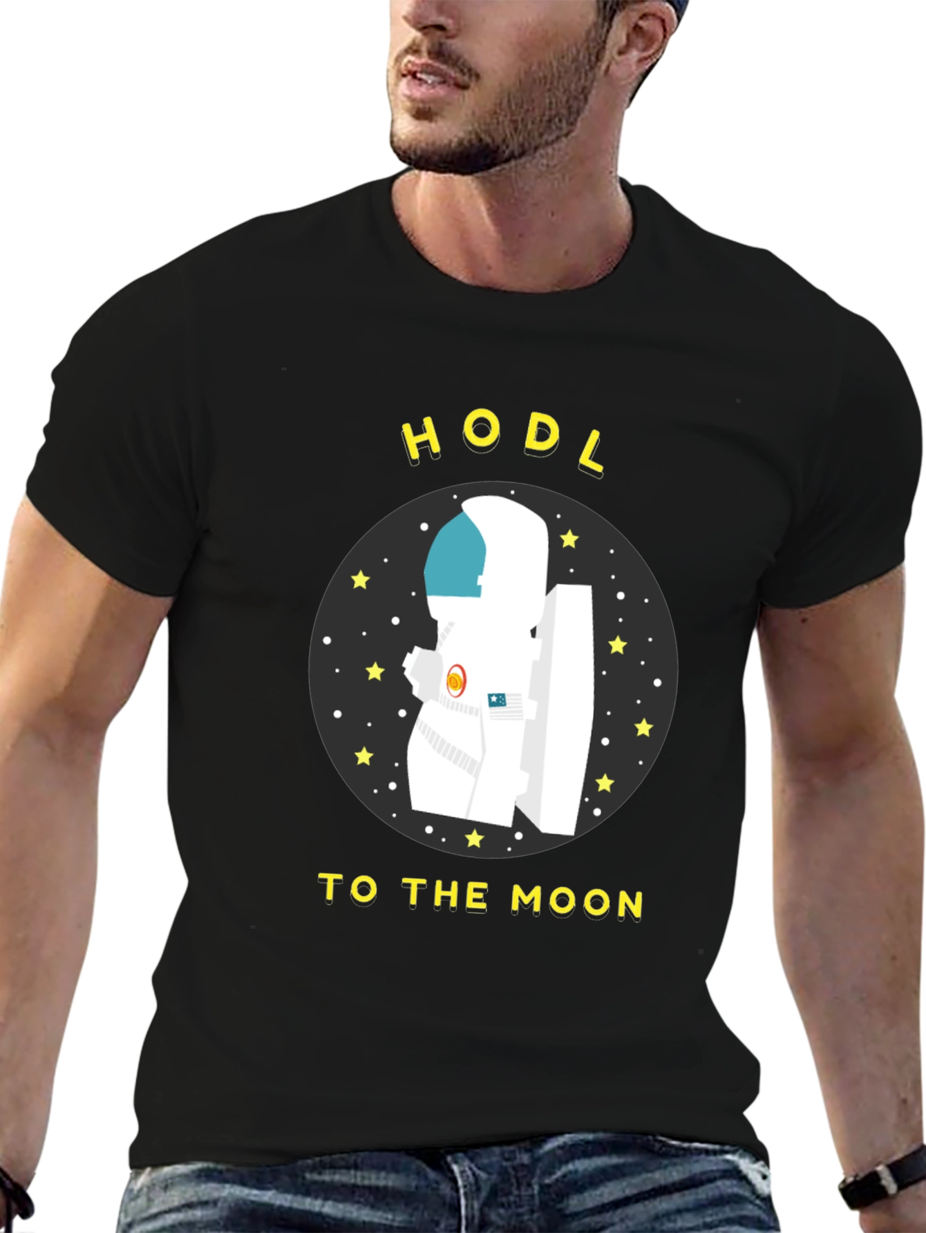 Black HODL to the Moon T-Shirt Crypto Astronaut view 6