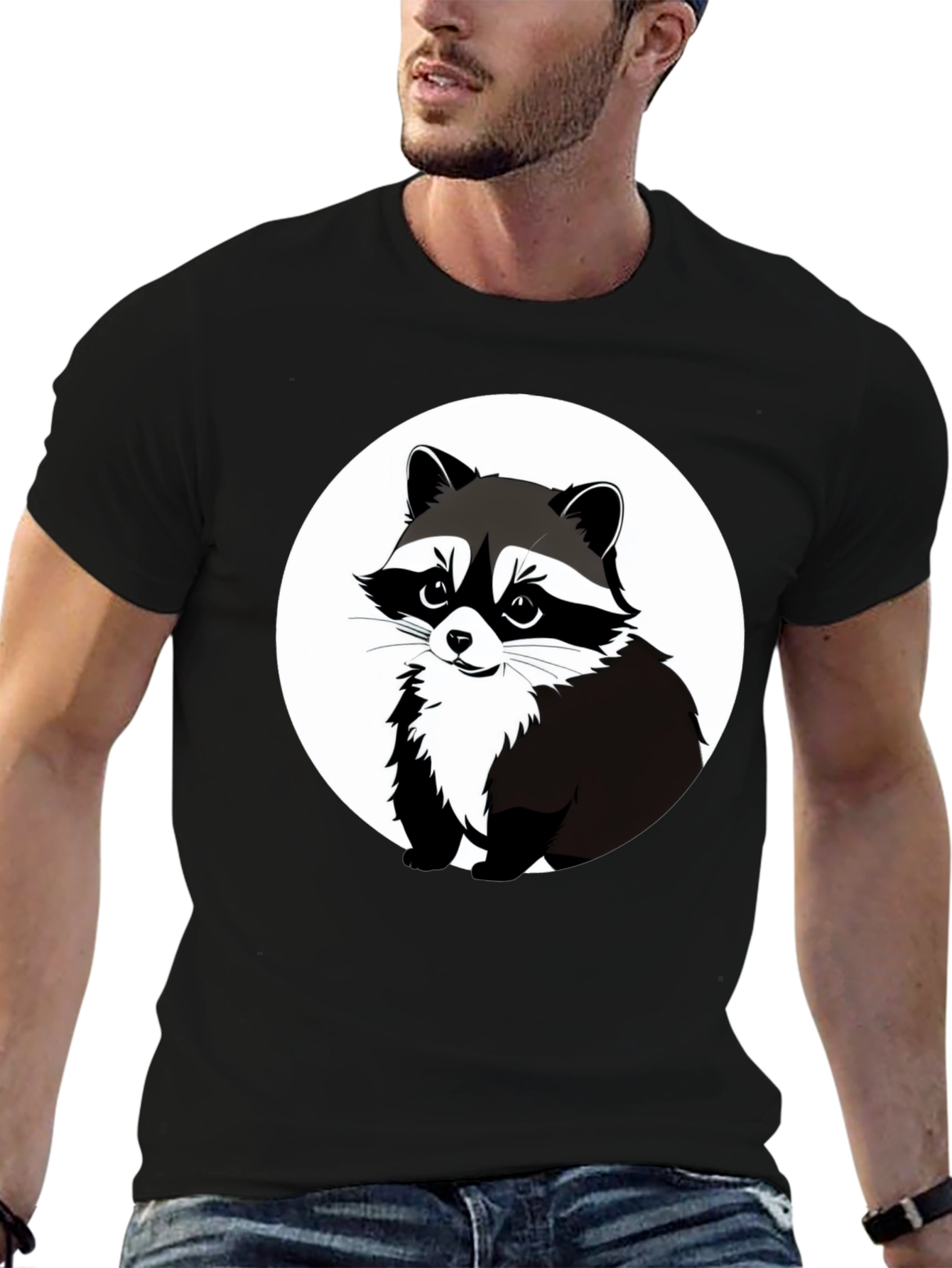 Black Raccoon Graphic Tee - Black Casual T-Shirt view 6