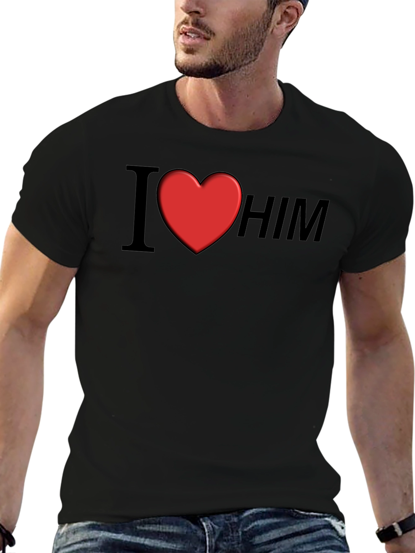 Black I Heart Him Graphic Tee - Black Unisex T-Shirt view 6