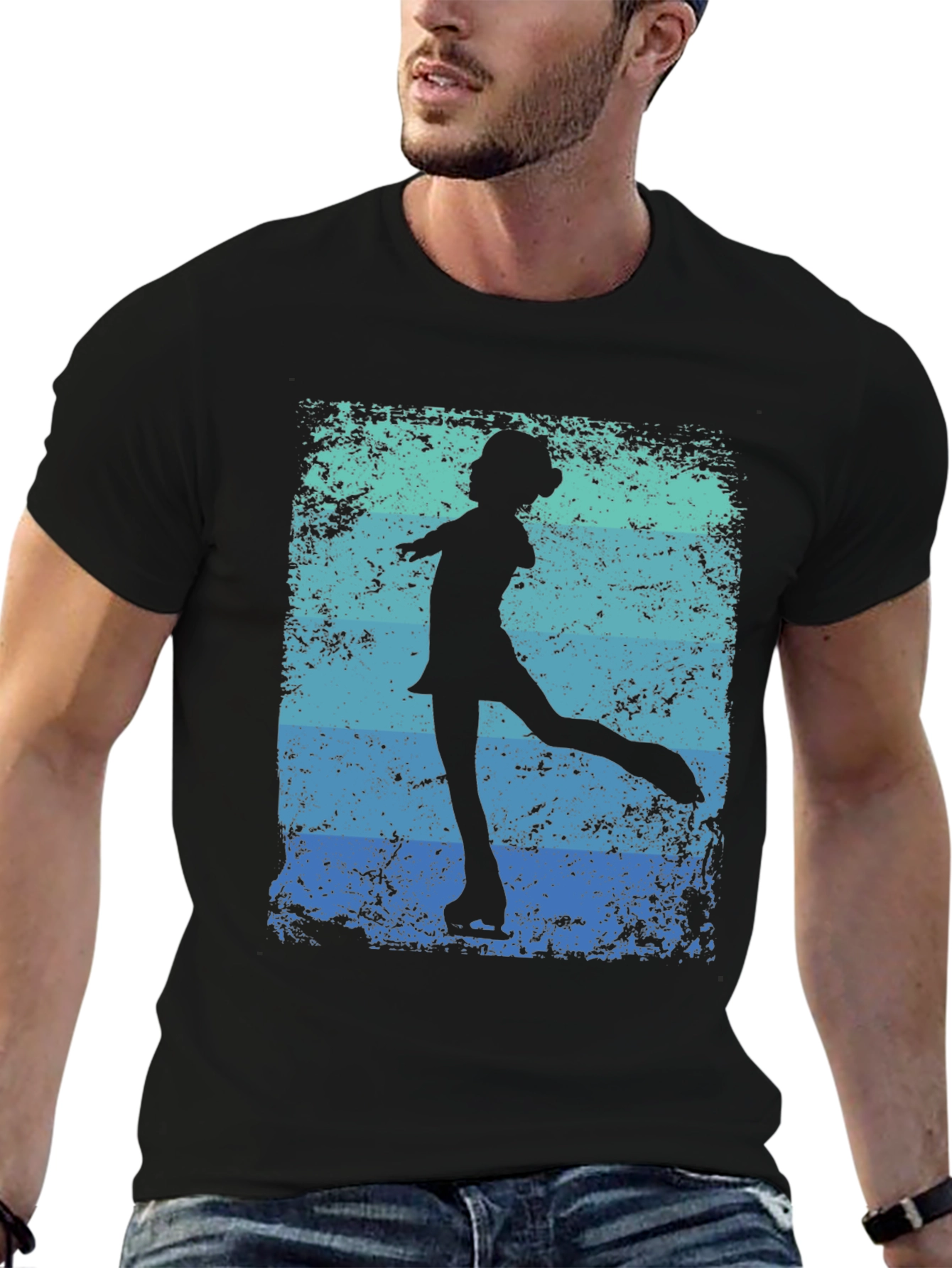 Black Retro Figure Skater Graphic Tee - Black Cotton Blend view 6