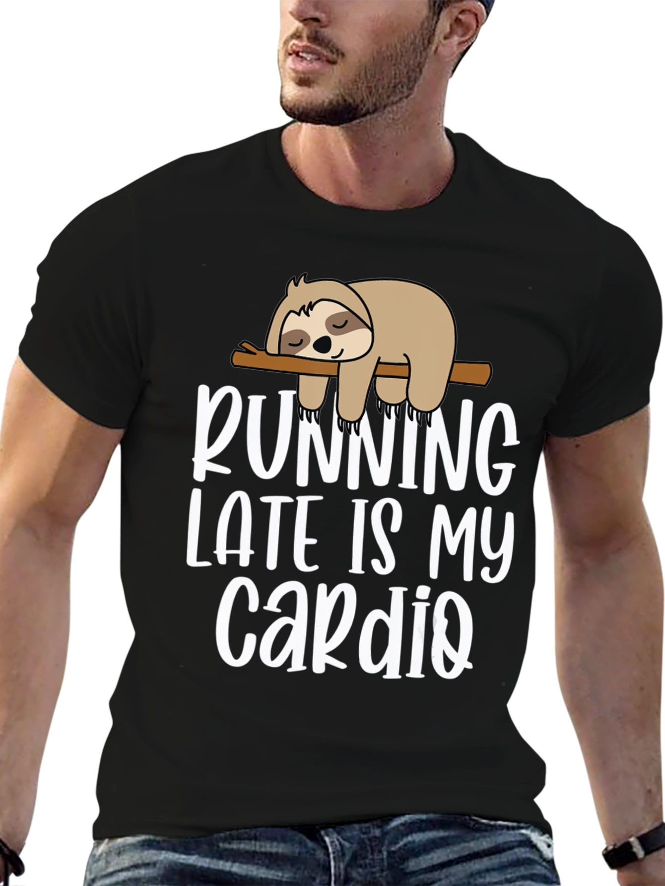 Black Running Late Sloth T-Shirt - Funny Cardio Tee view 6