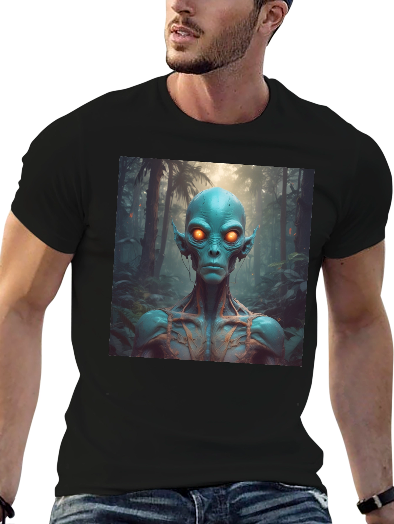 Black Alien Portrait Black T-Shirt view 6