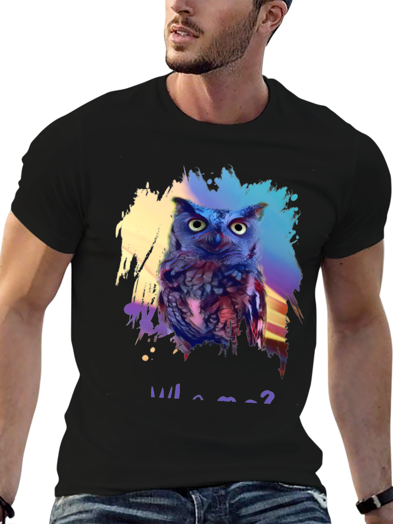 Black Who Me? Owl Graphic Print Black T-Shirt view 6