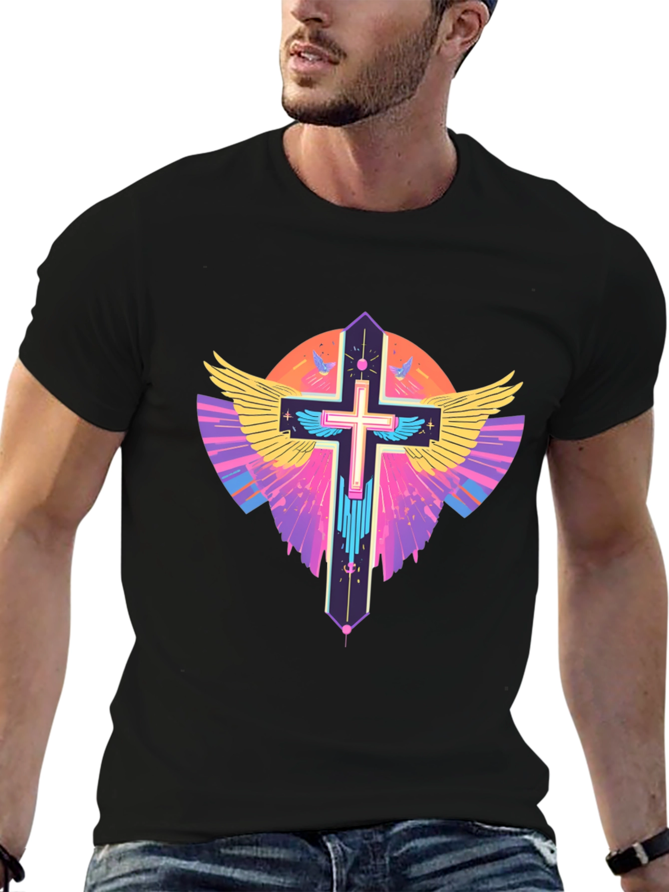 Black Winged Cross Graphic T-Shirt view 6