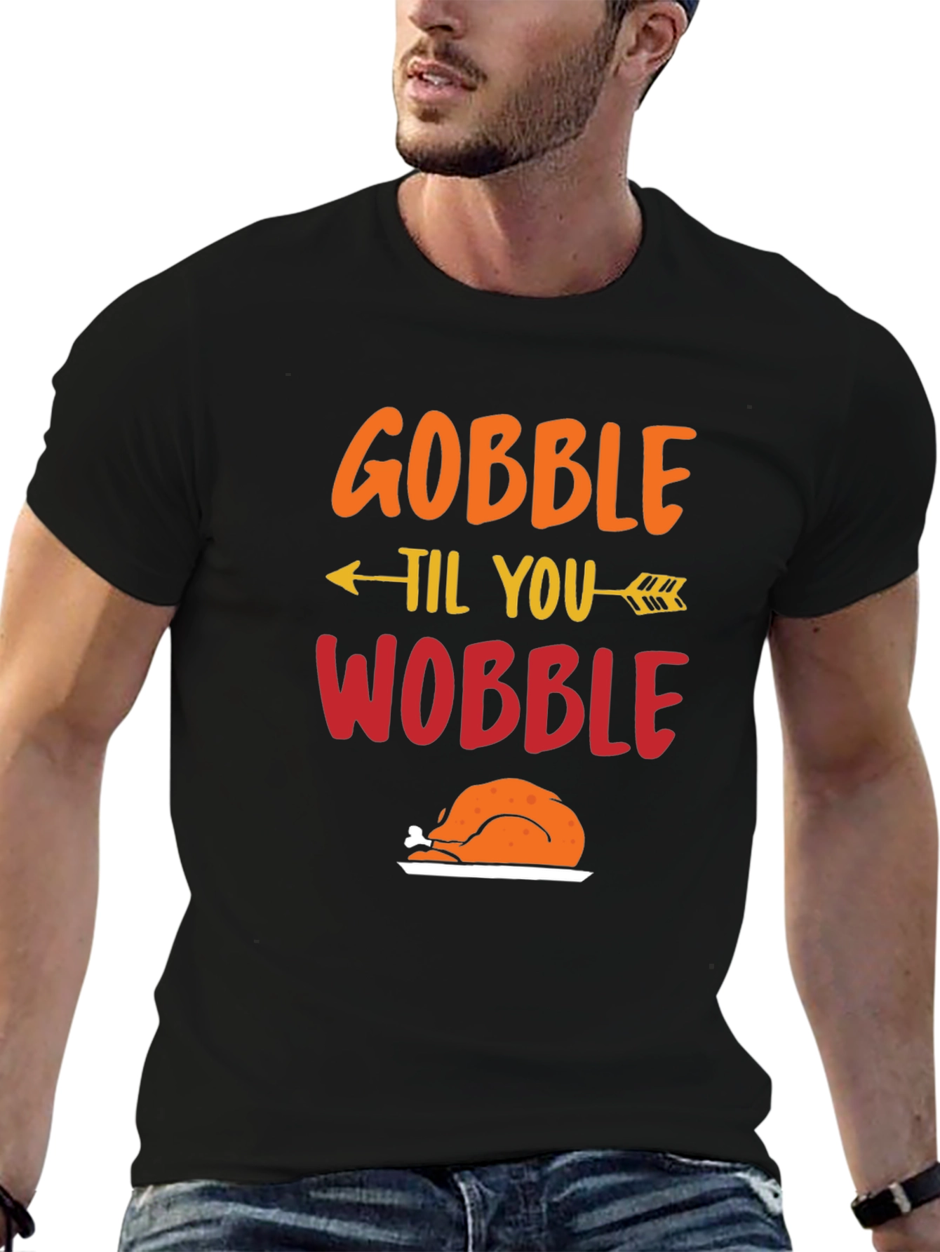 Black Gobble Til You Wobble Thanksgiving T-Shirt view 6