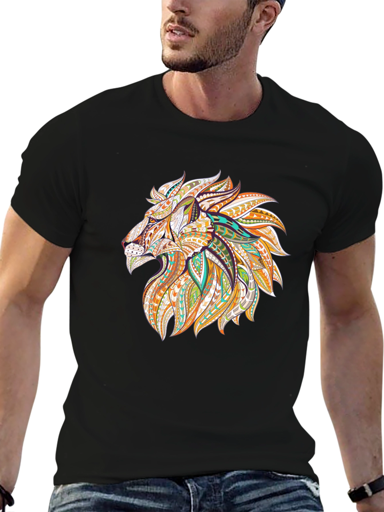 Black Lion Graphic Print Black T-Shirt view 6