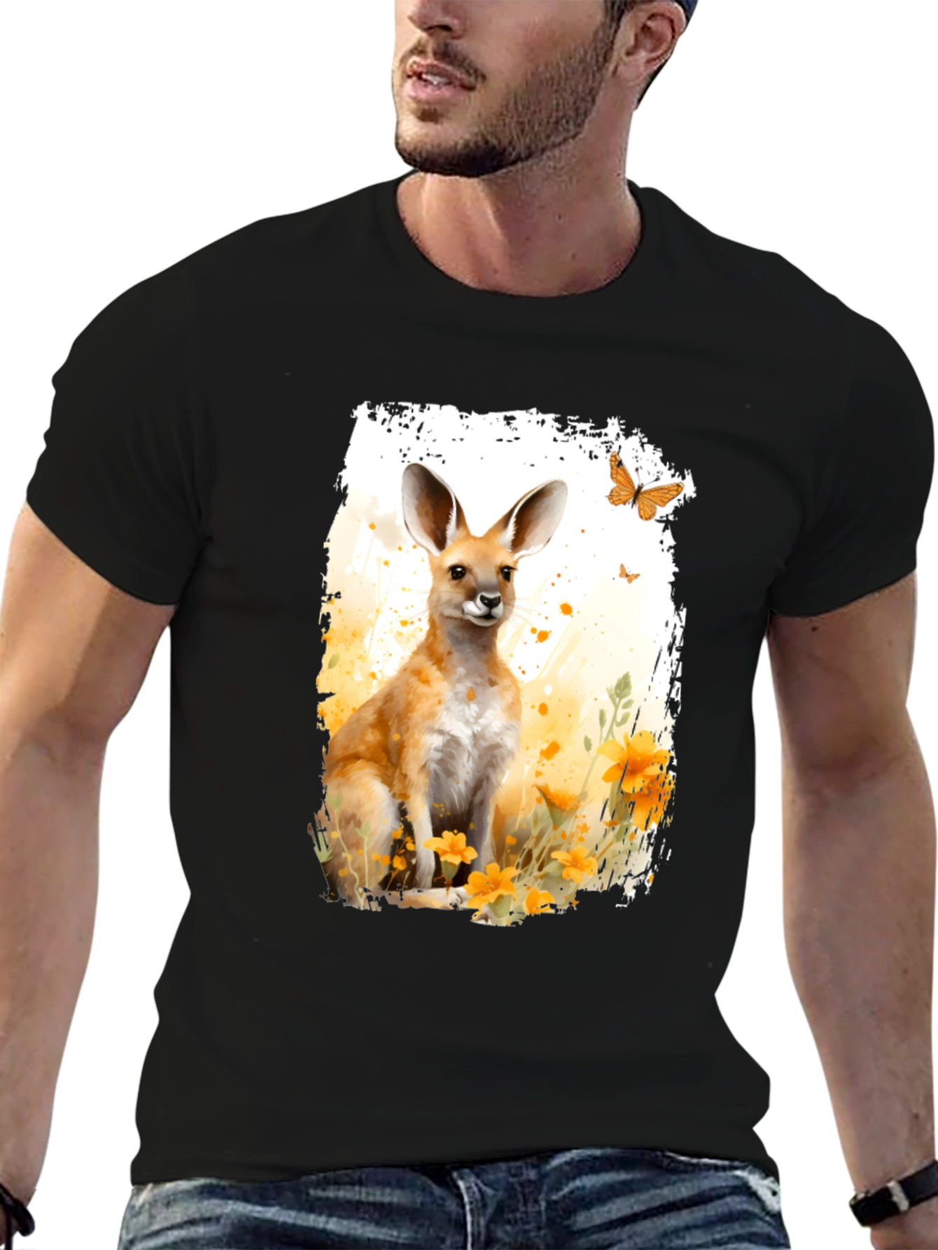 Black Kangaroo Watercolor Graphic Tee view 6