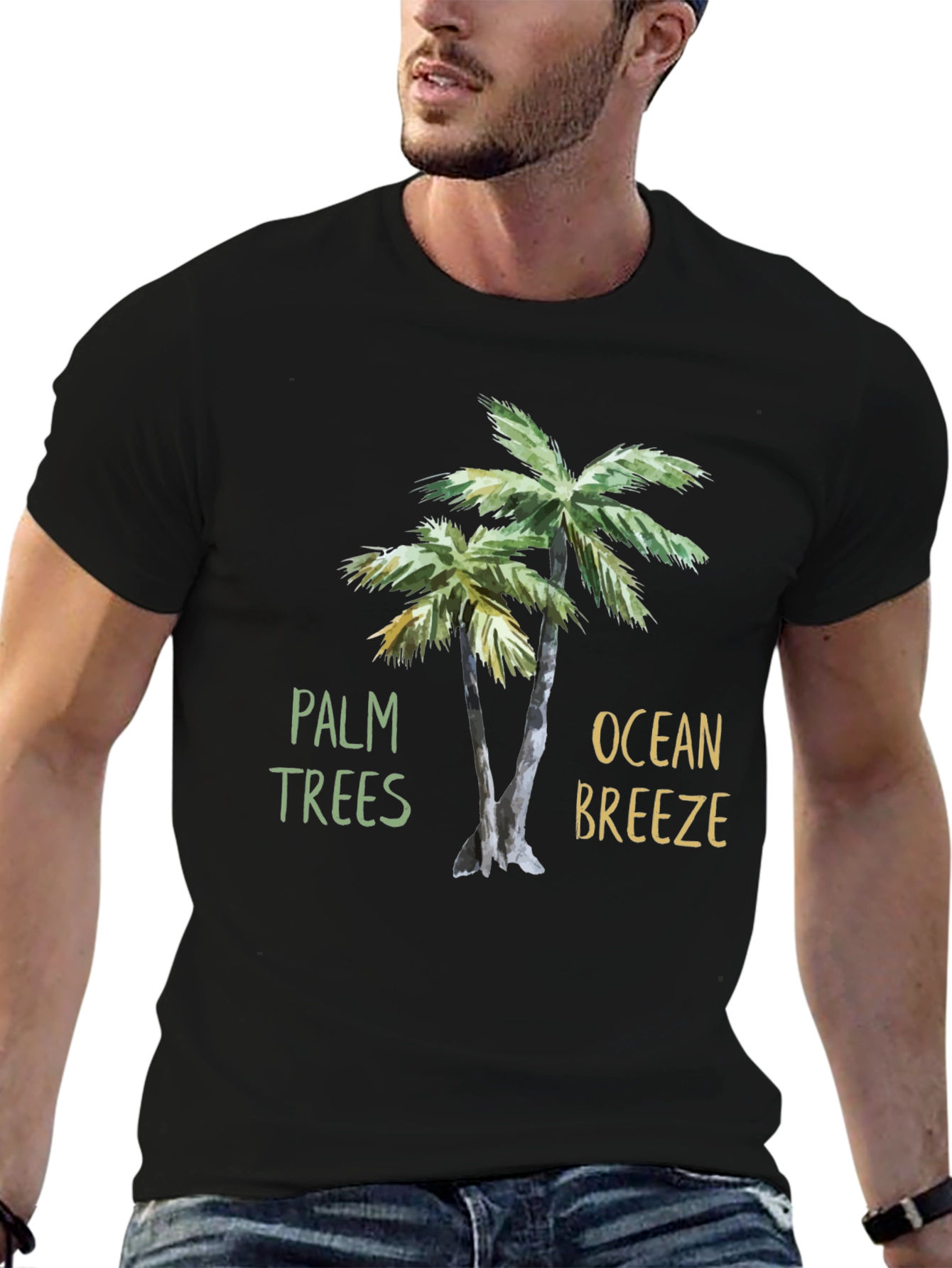 Black Palm Trees & Ocean Breeze T-Shirt view 6
