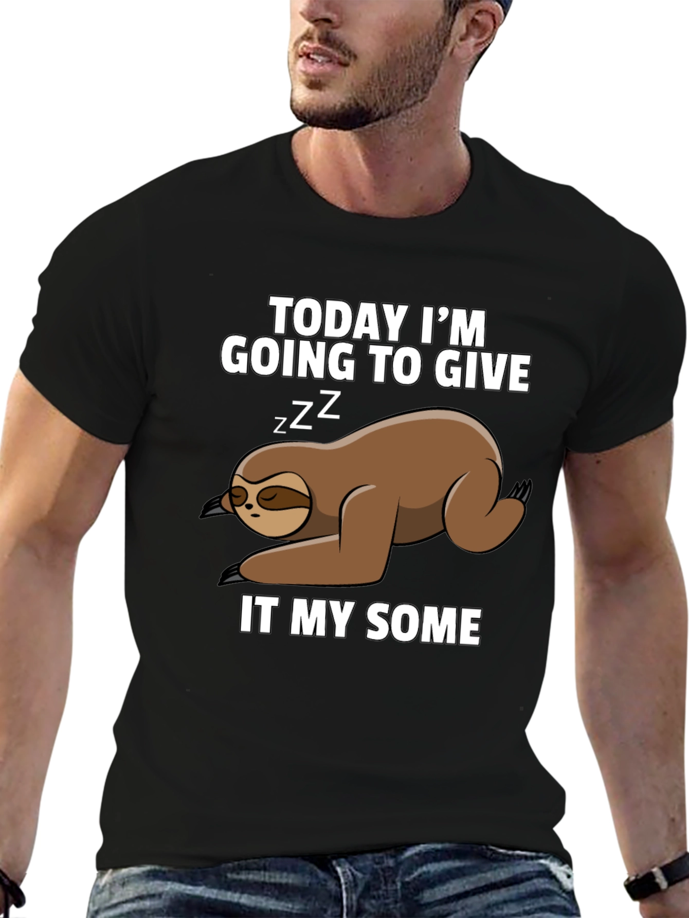 Black Funny Sloth T-Shirt: Giving It My Some view 6