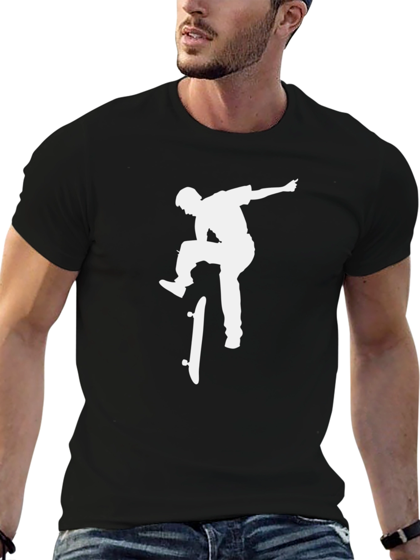Black Skateboarder Graphic Tee - Black Cotton Blend view 6