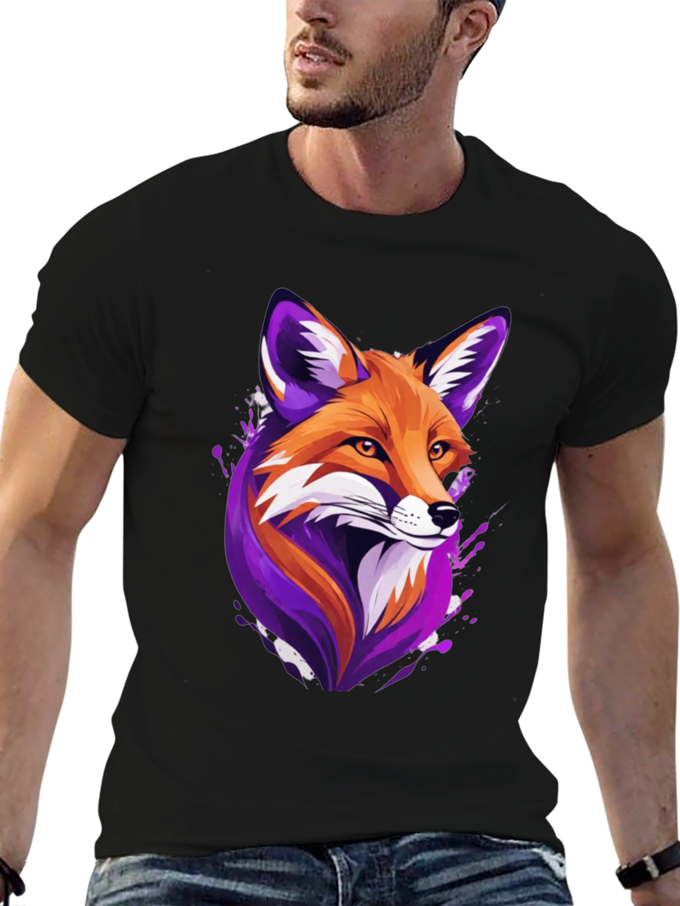 Black Fox Graphic Tee - Unique Animal Design, Soft Cotton Blend view 6