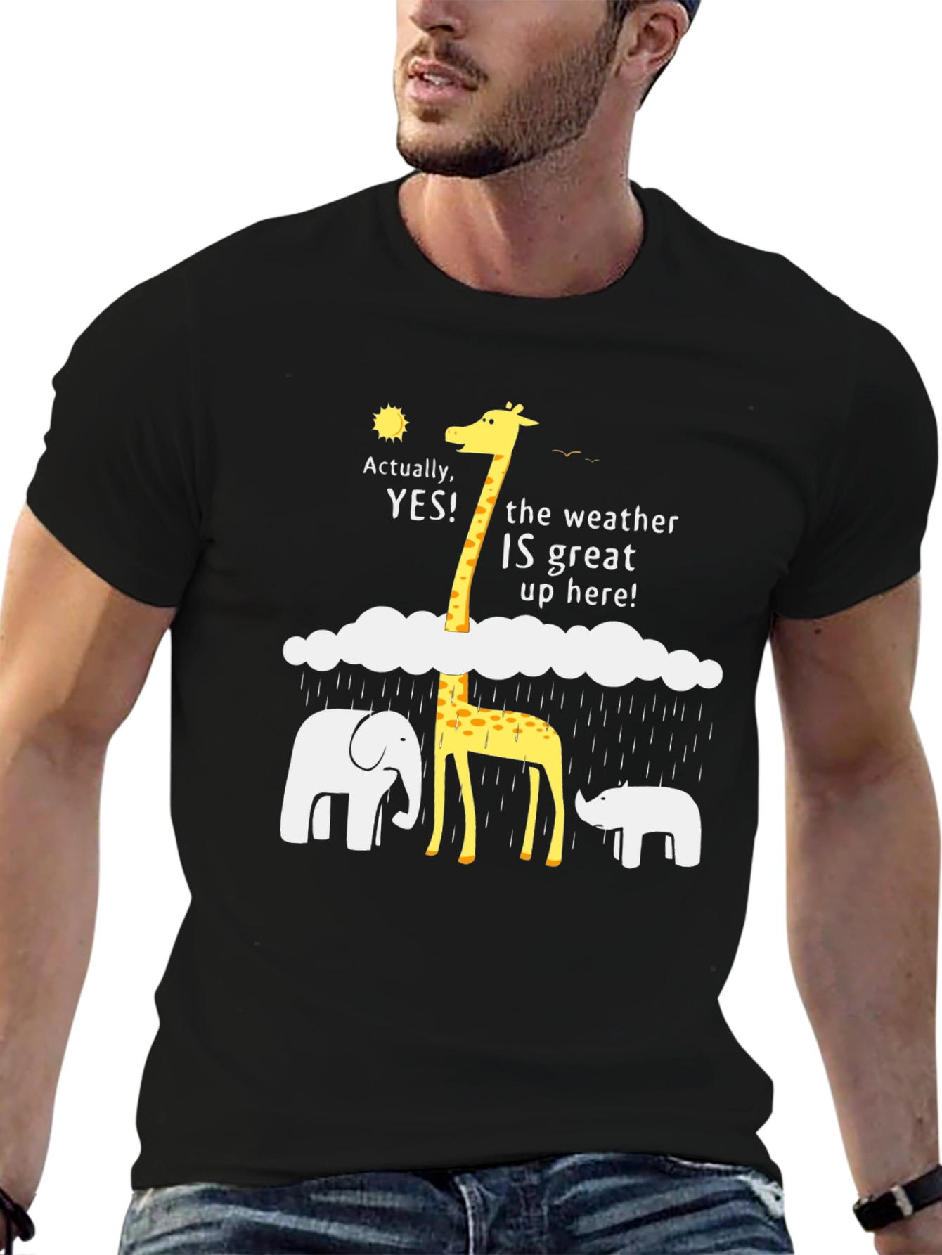 Black Funny Weather Giraffe T-Shirt view 6