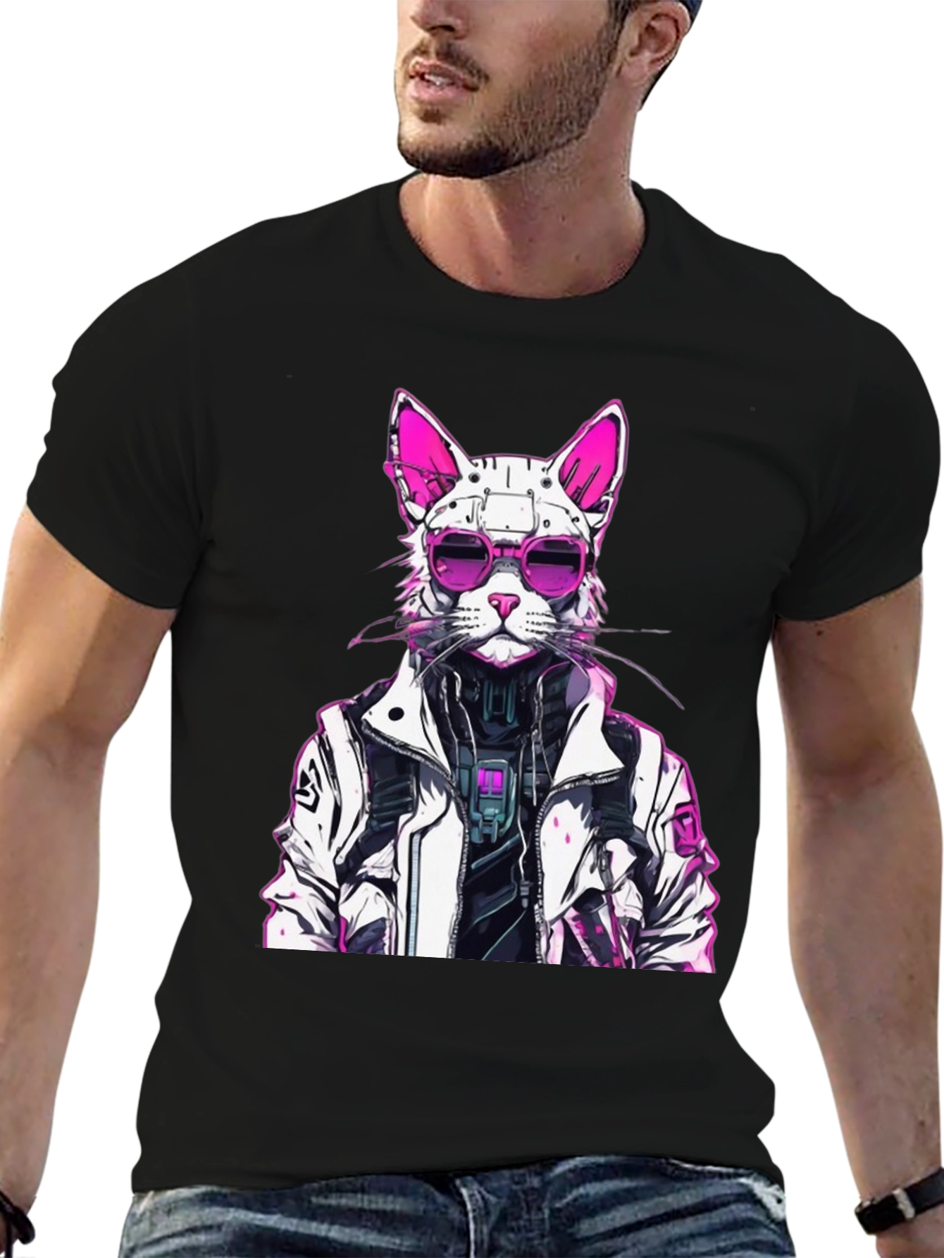 Cyberpunk Cat Graphic Tee - Futuristic Feline Style - 6