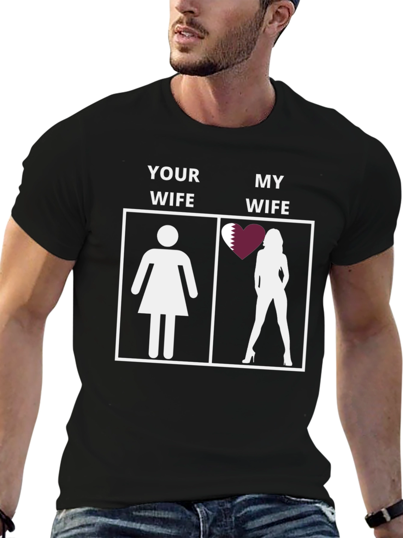 Black Humorous Your Wife/My Wife T-Shirt - Qatar Edition view 6
