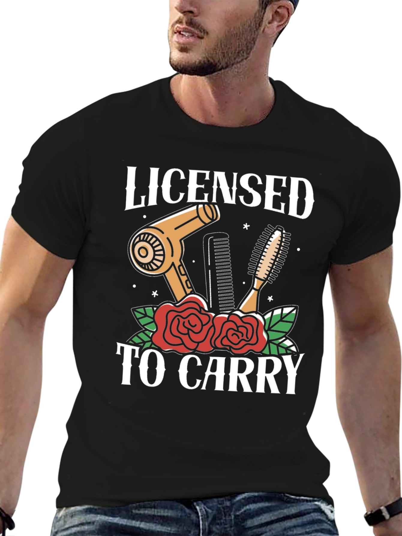 Black Licensed to Carry Hair Stylist Graphic T-Shirt view 6