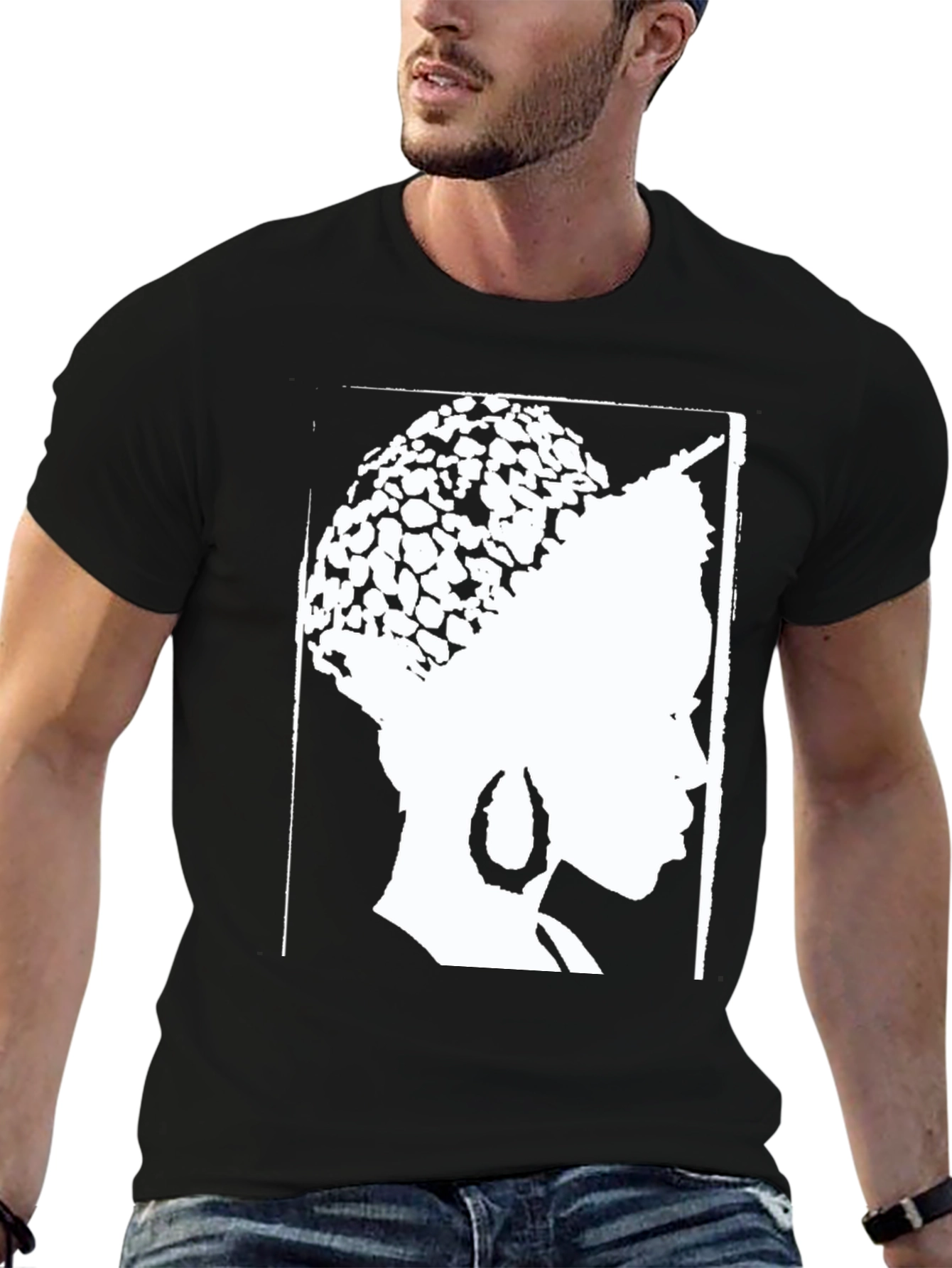 Black Afro Queen Graphic Tee - Black Cotton T-Shirt view 6